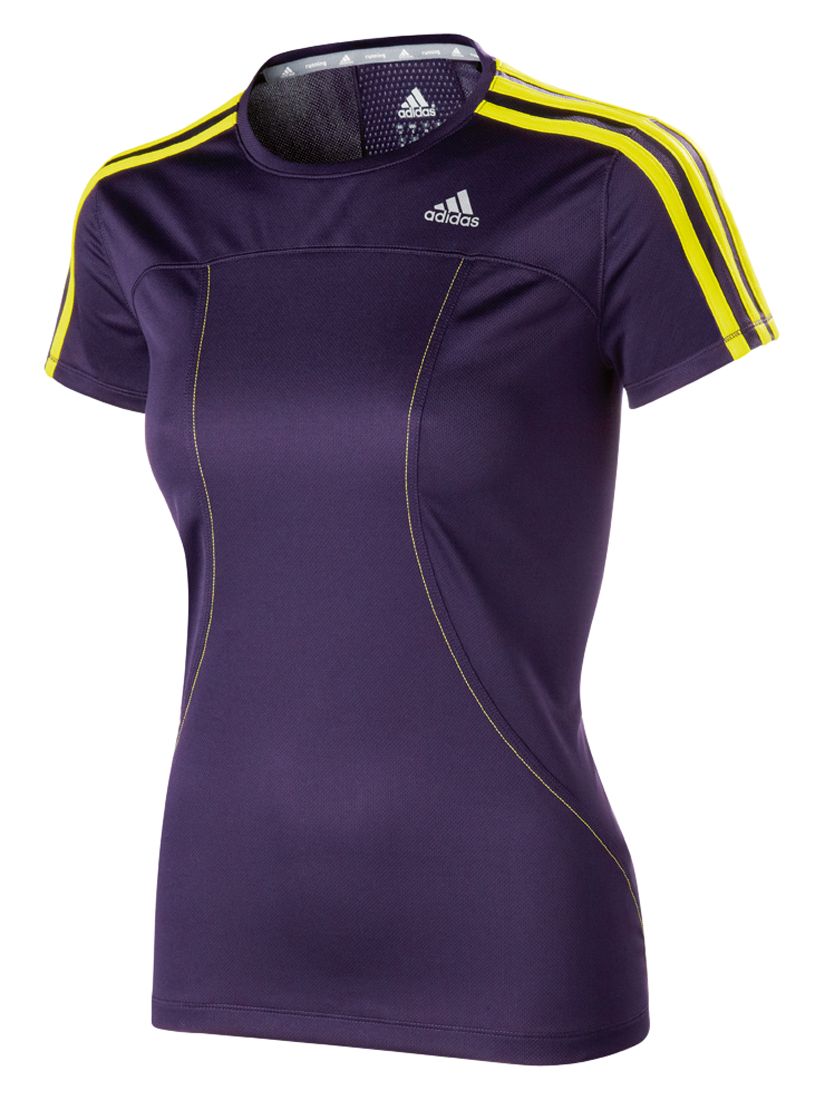 Adidas Response Short Sleeve T-Shirt, Dark Violet/Lab Lime