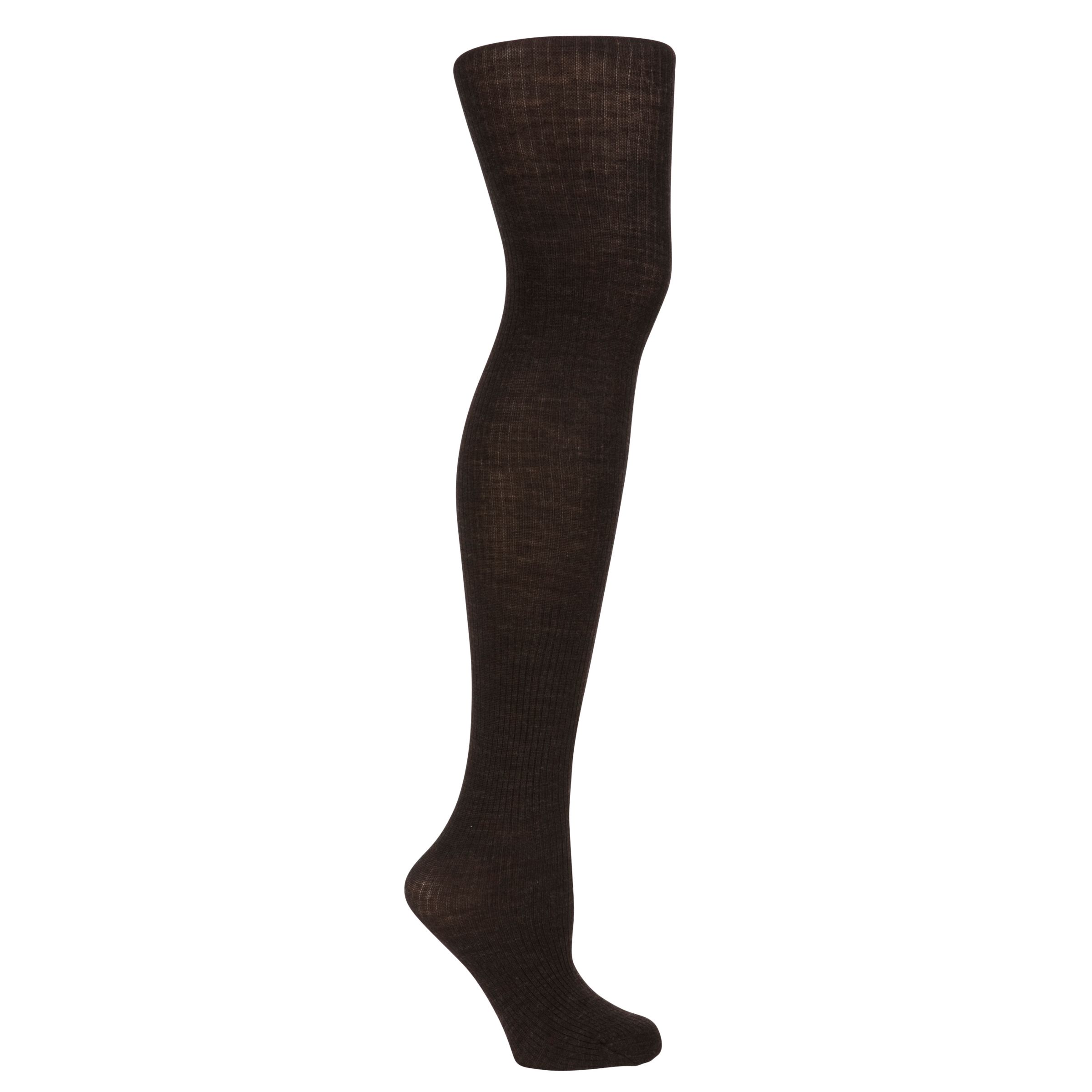 John Lewis Ribbed Wool Tights, Chocolate
