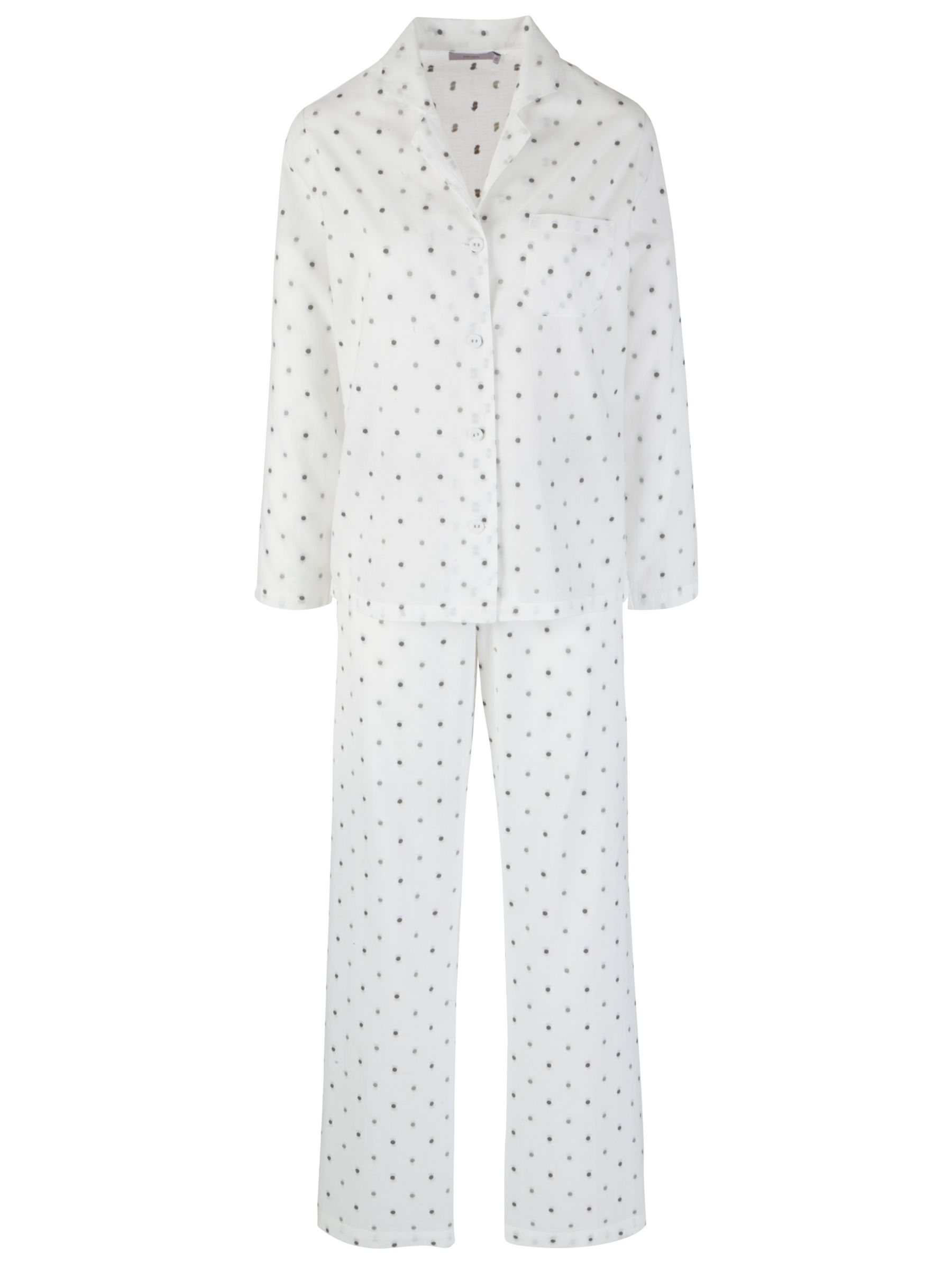 John Lewis Dobby Spot Pyjama Set, White/Grey