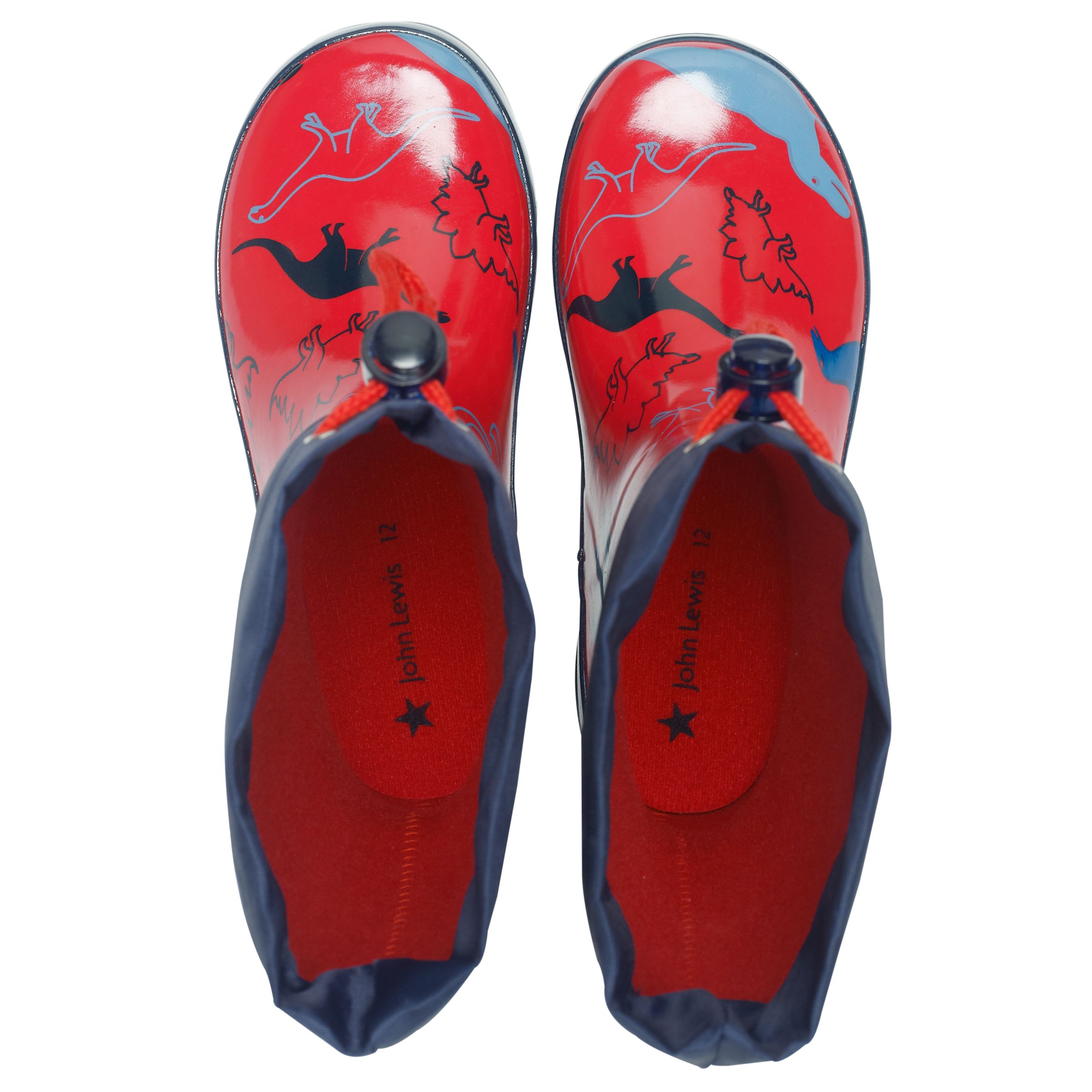 John Lewis Boy Dinosaur Wellington Boots, Red