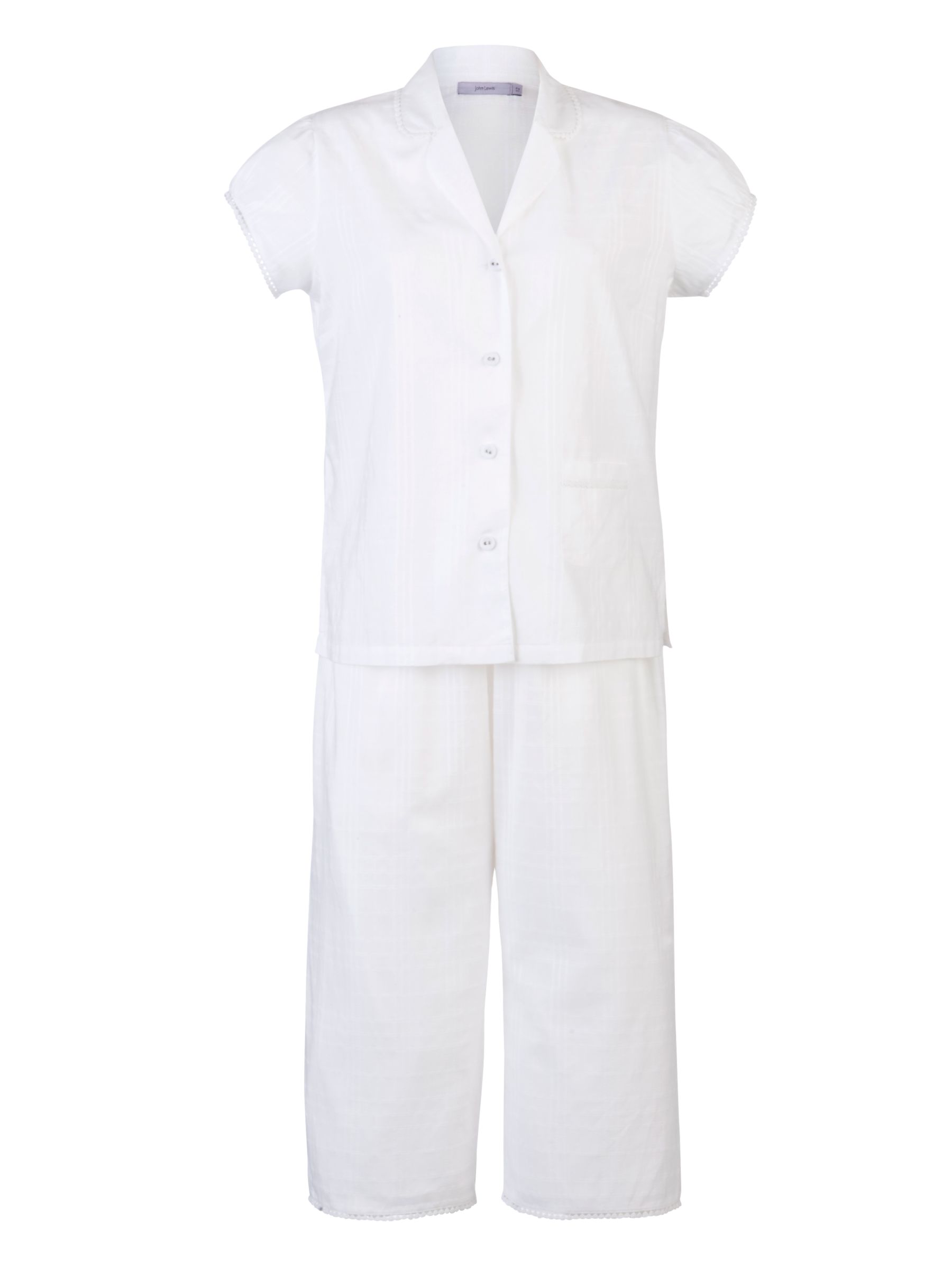 John Lewis Jacquard Check Cropped Pyjama Set, White