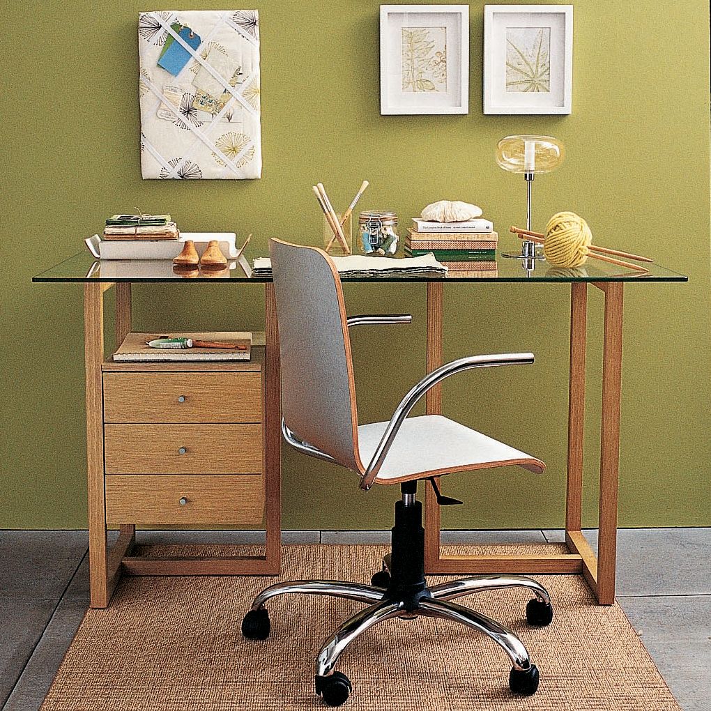 John Lewis Staten Oak Trestle Desks with Glass Tops