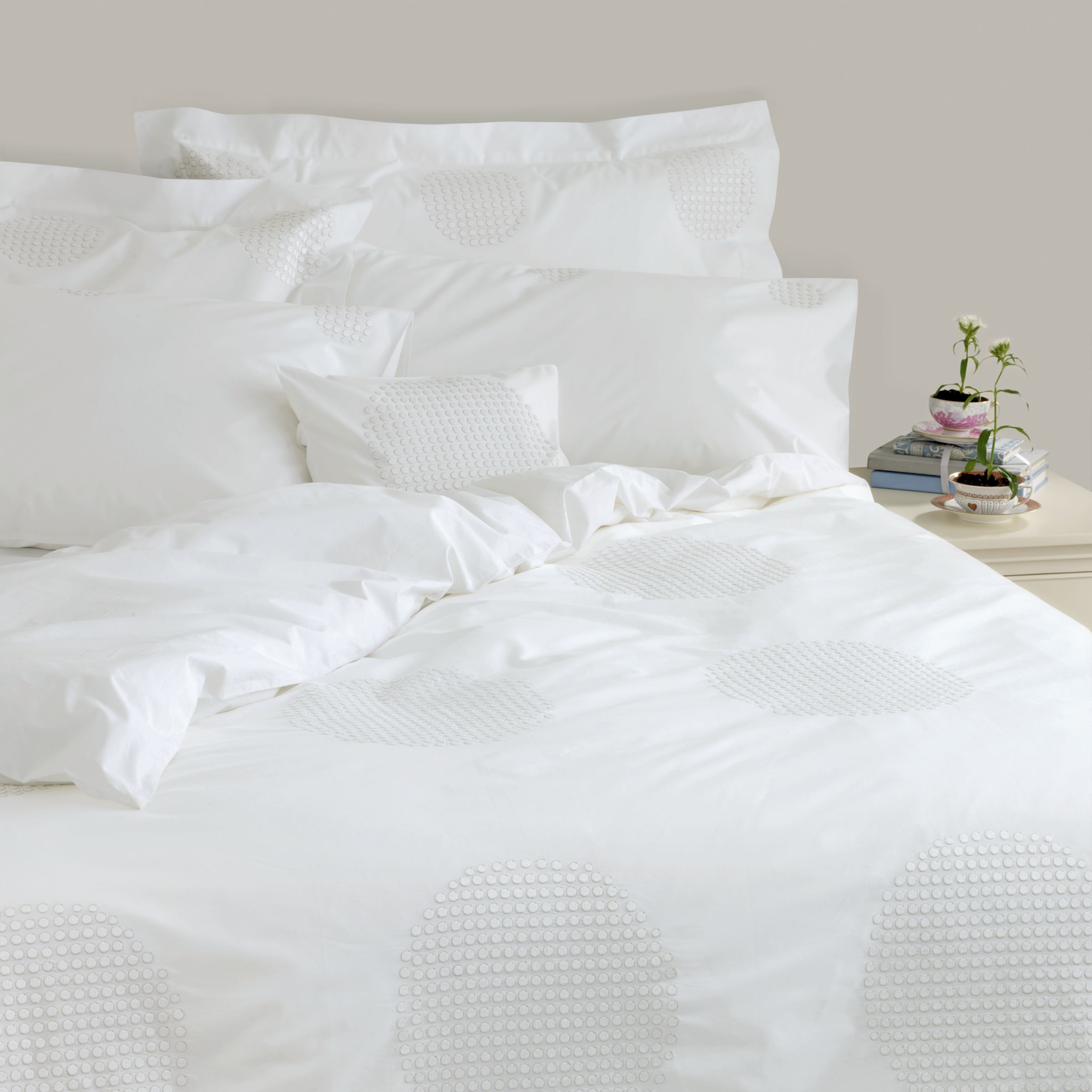 John Lewis Embossed Circle Pillowcases, White