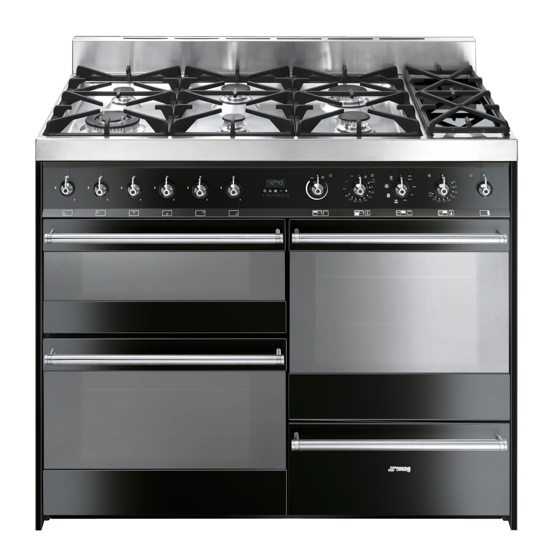 Smeg SY4110BL Dual Fuel Range Cooker, Black at JohnLewis