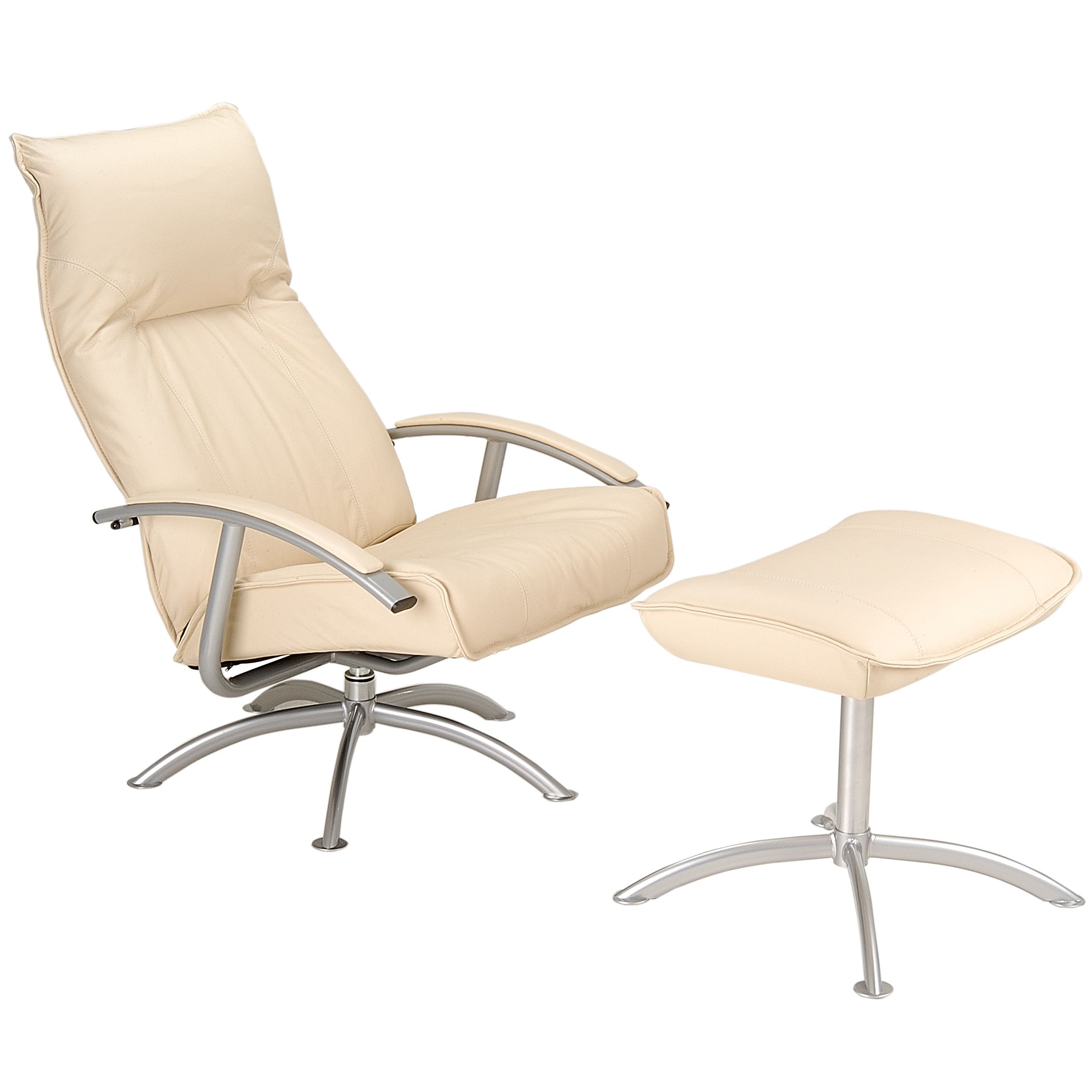 Techno Leather Chair and Footstool, Cream