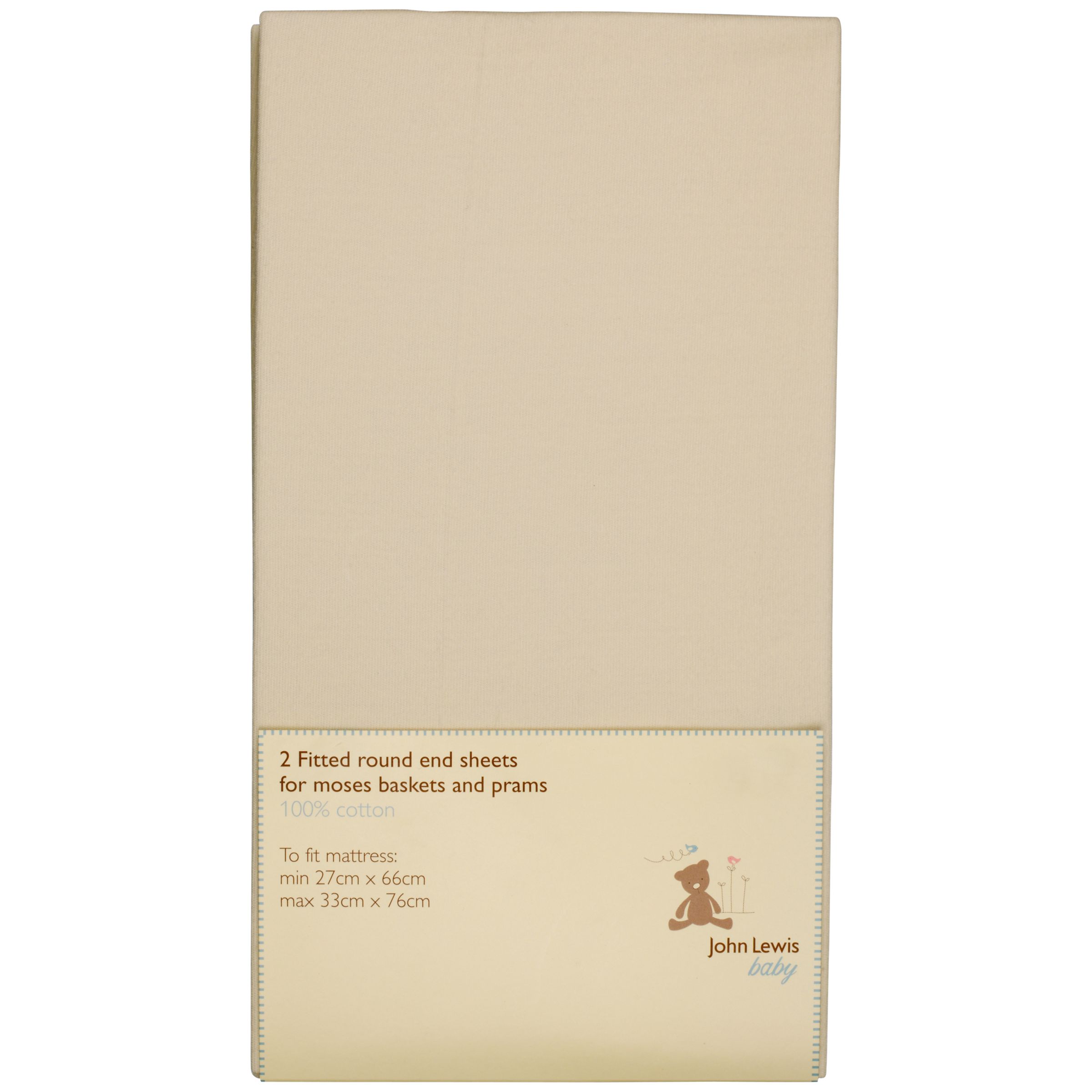 John Lewis Fitted Moses Basket Sheet Pack of 2 Cream