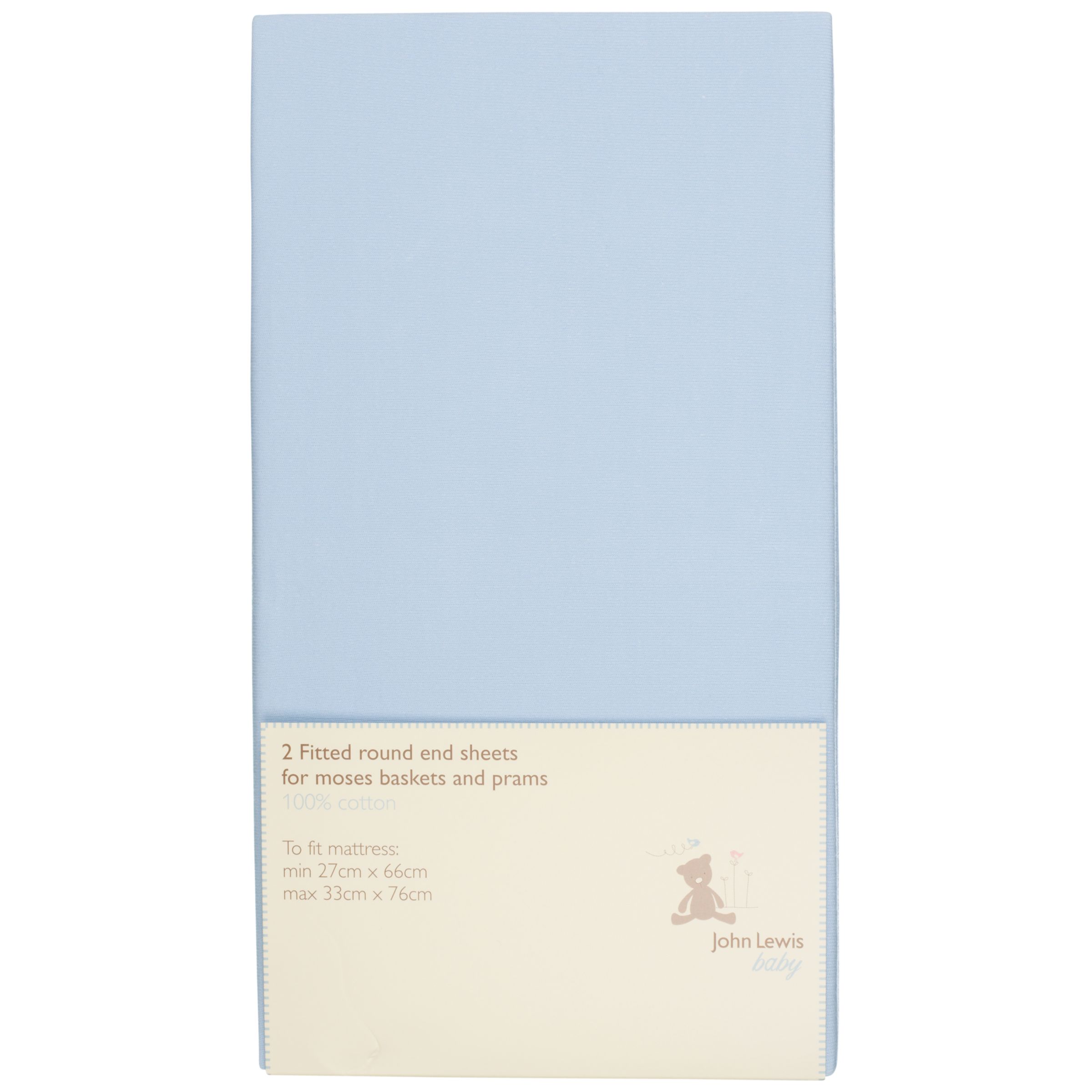 John Lewis Fitted Moses Basket Sheet Pack of 2 Sky