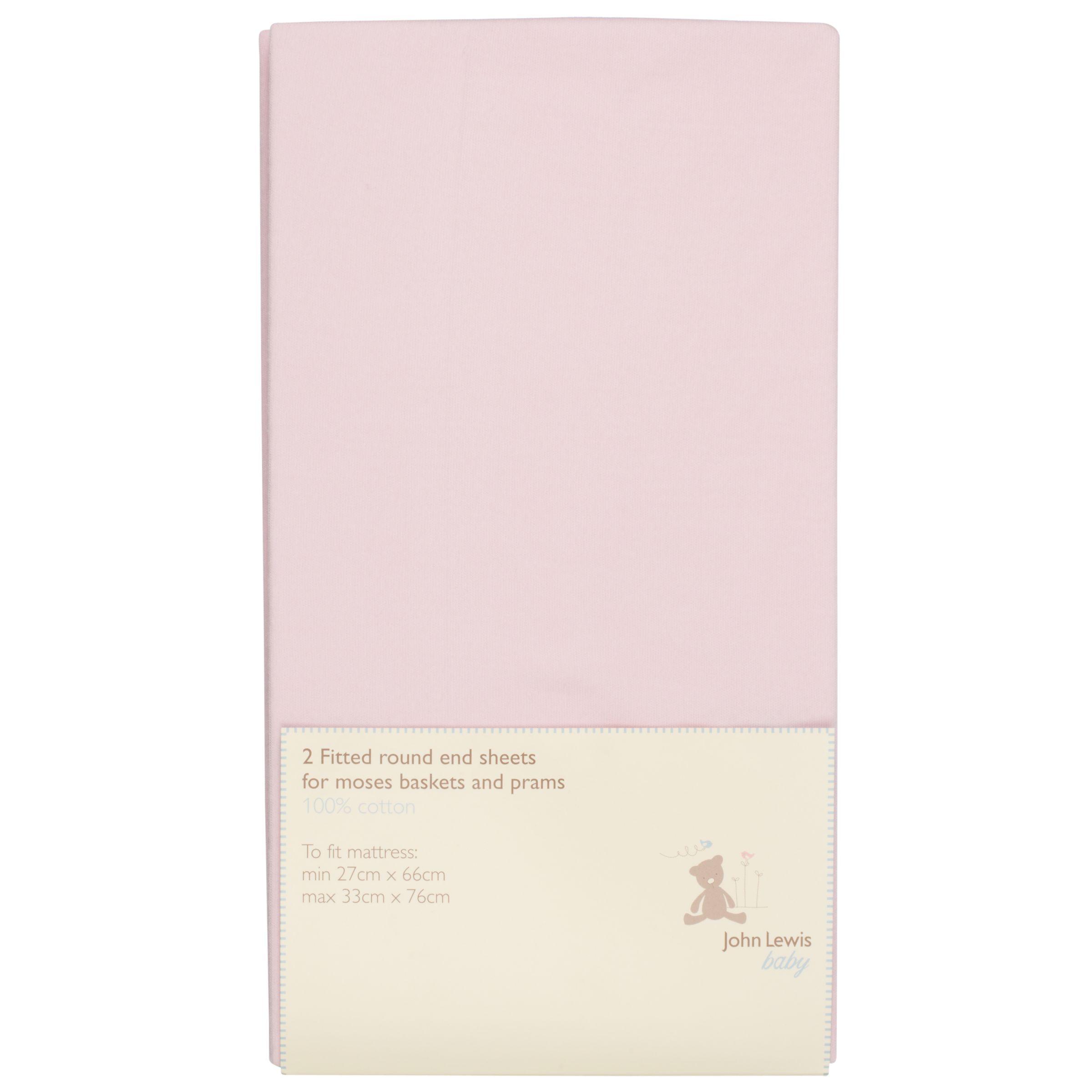 John Lewis Fitted Moses Basket Sheet Pack of 2 Pink
