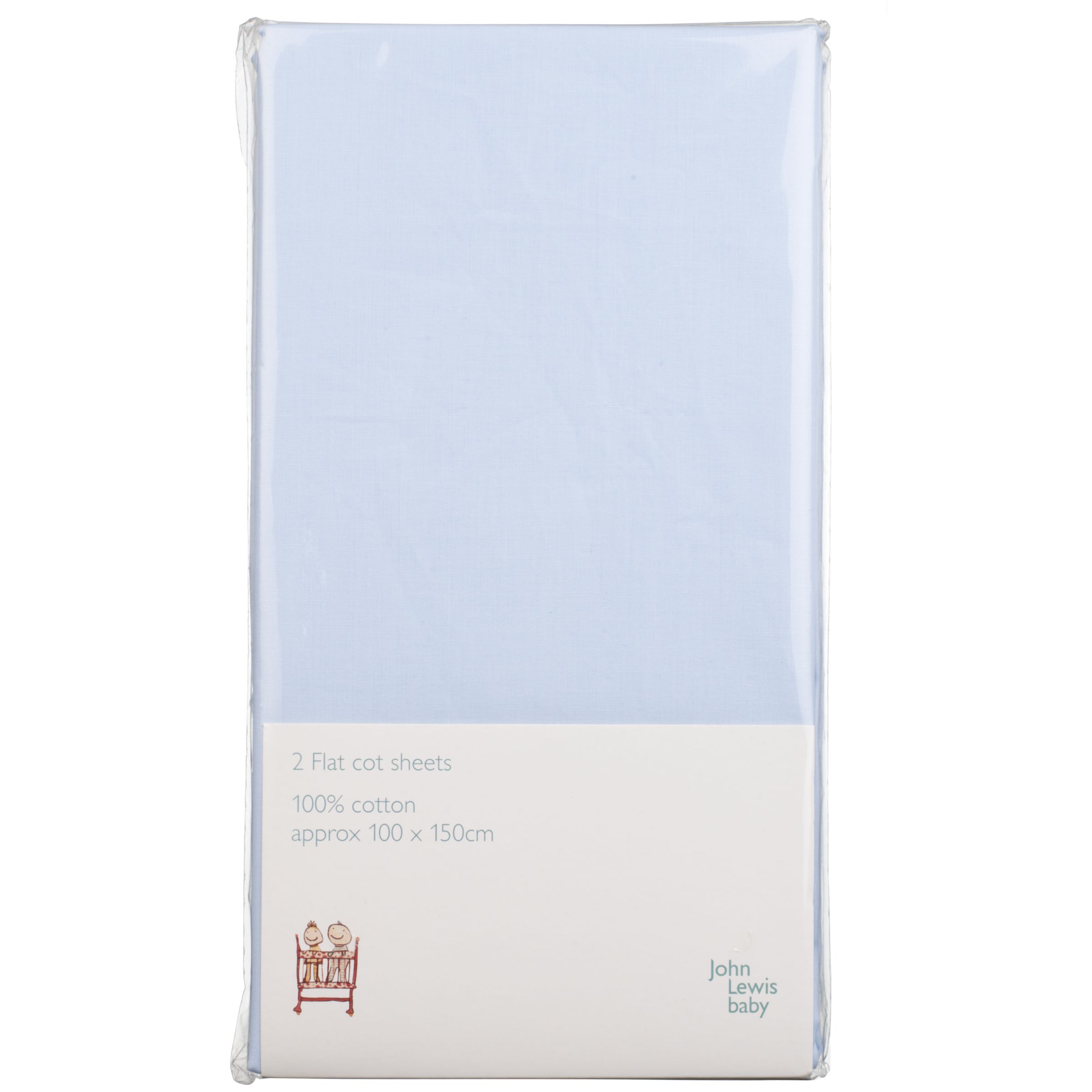 John Lewis Baby Flat Cot Sheet, Pack of 2, Sky