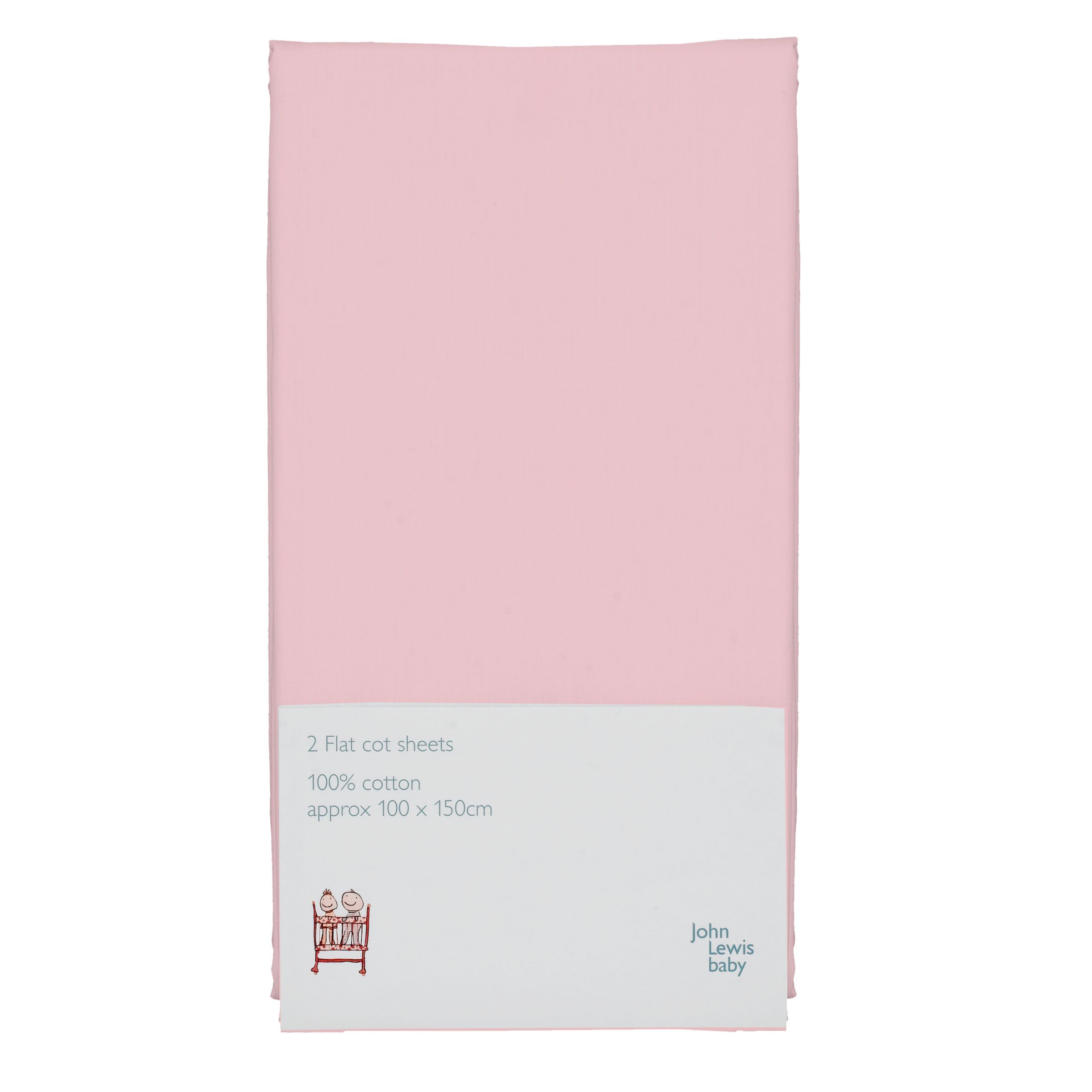 John Lewis Baby Flat Cot Sheet, Pack of 2, Pink