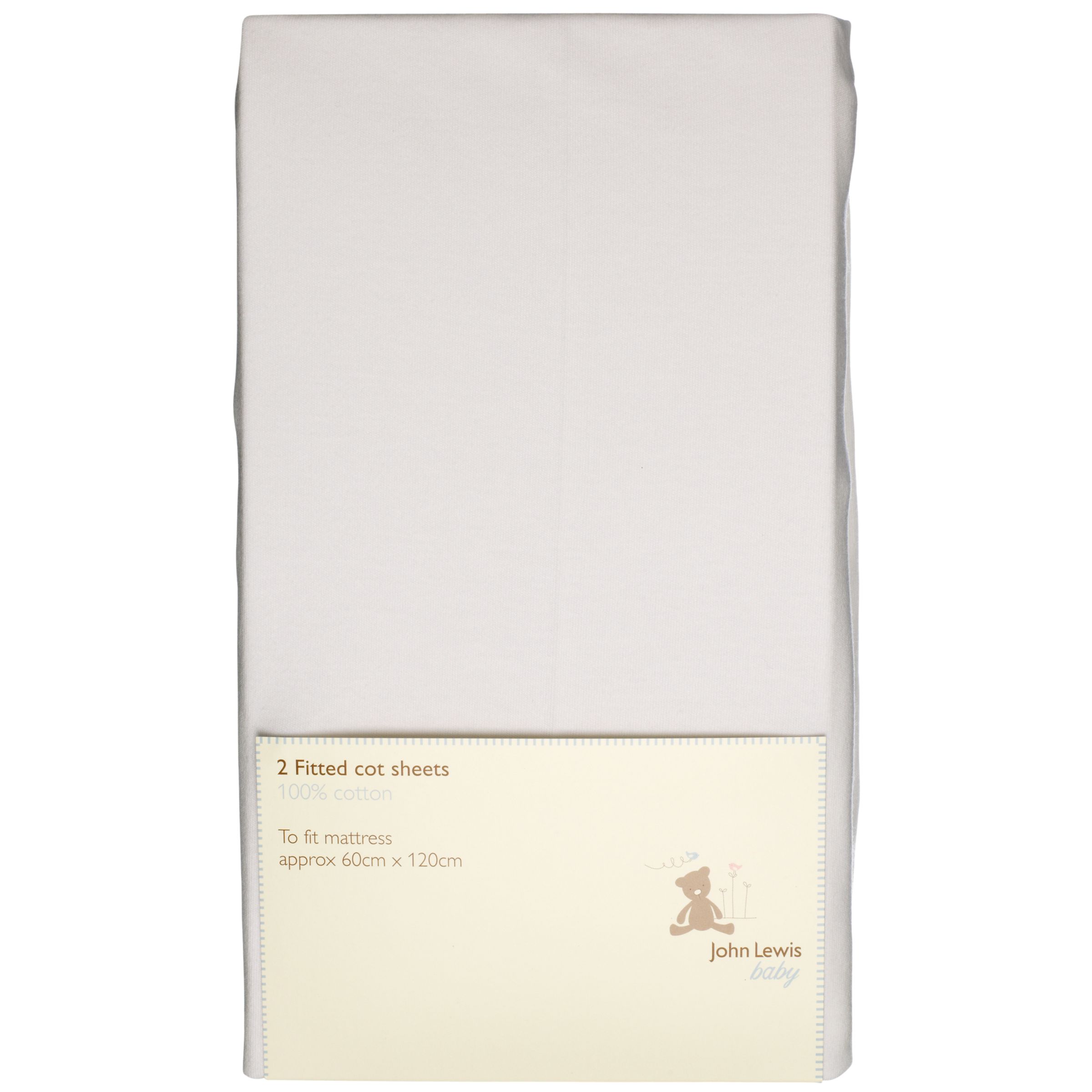 John Lewis Baby Fitted Cot Sheet, Pack of 2, White