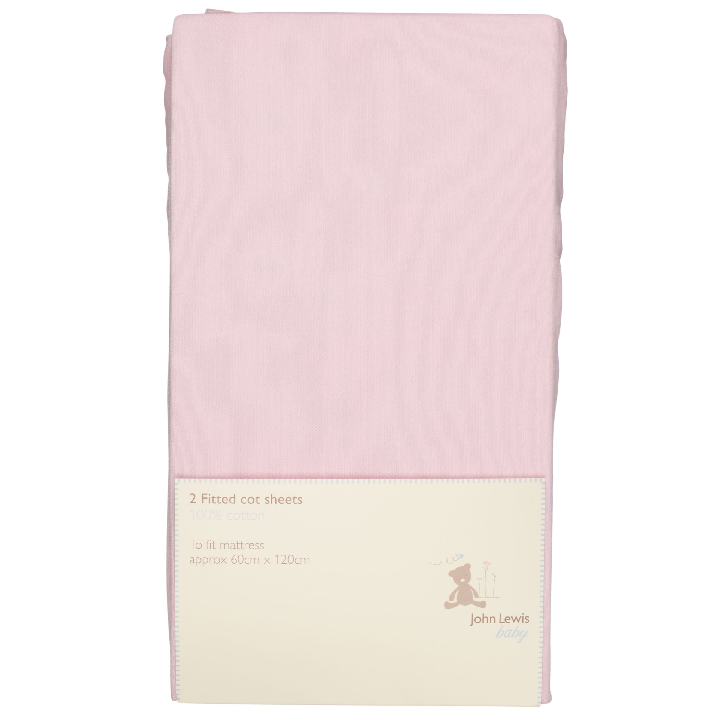 John Lewis Baby Fitted Cot Sheet, Pack of 2, Pink