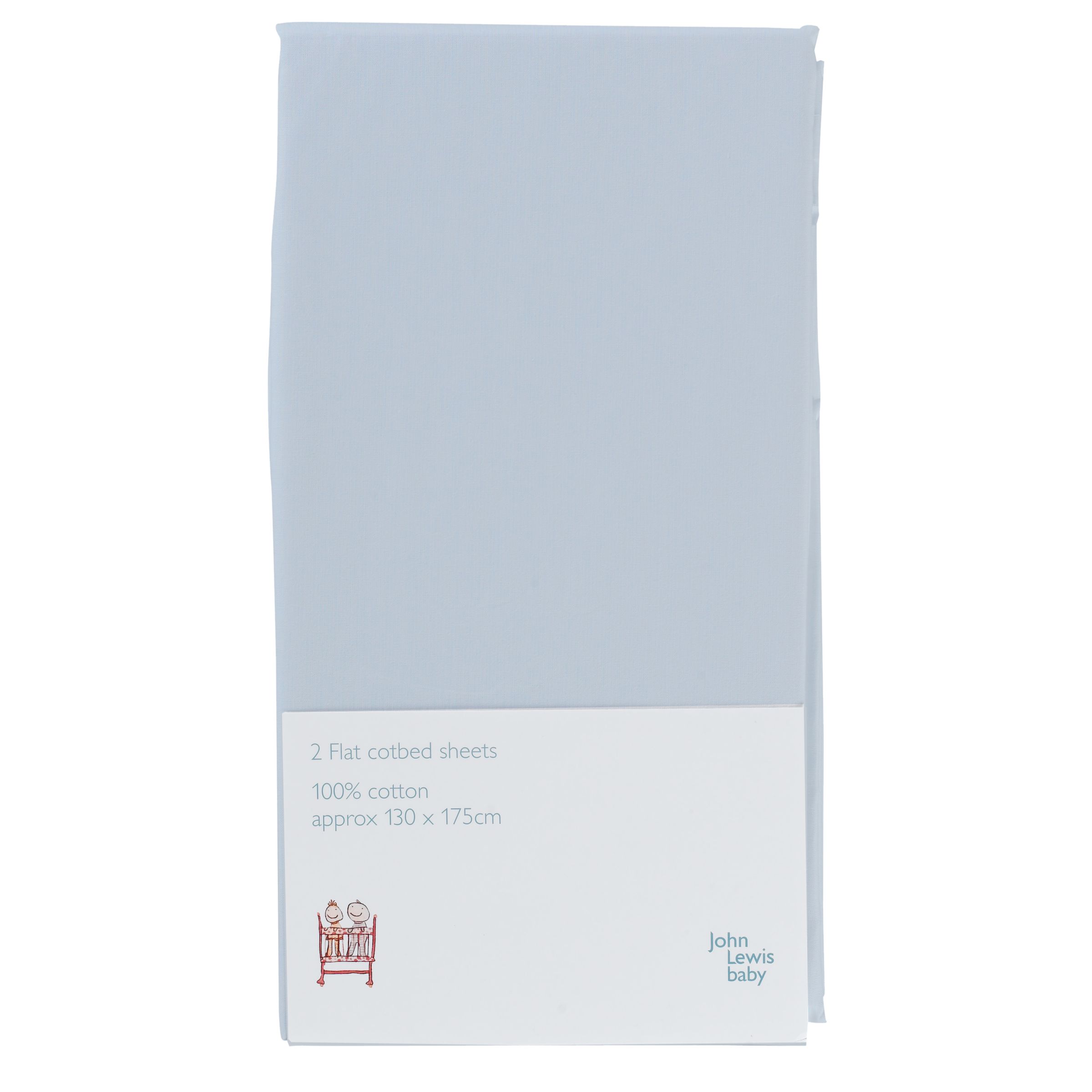 John Lewis Baby Flat Cotbed Sheet, Pack of 2, Sky