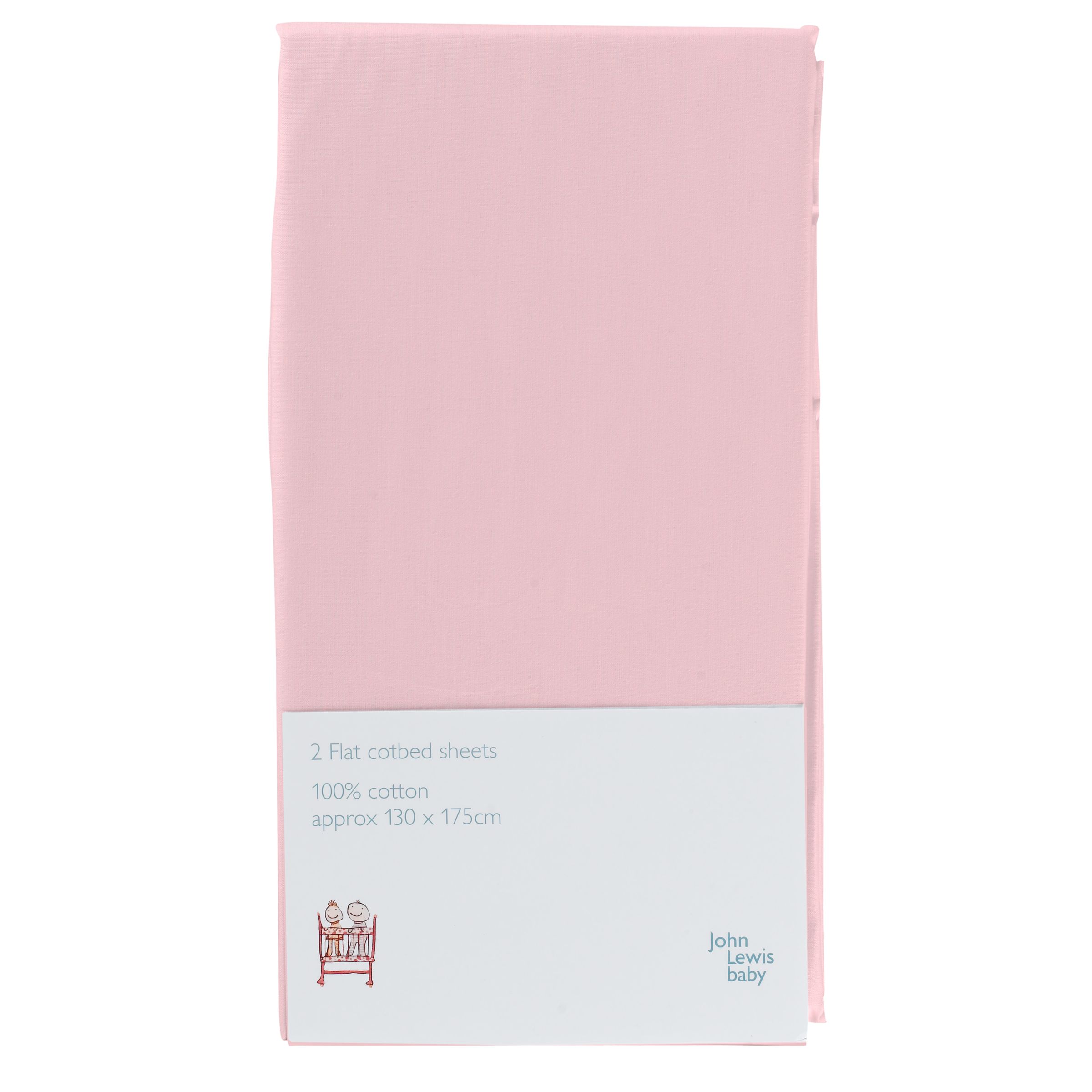 John Lewis Baby Flat Cotbed Sheet, Pack of 2, Pink