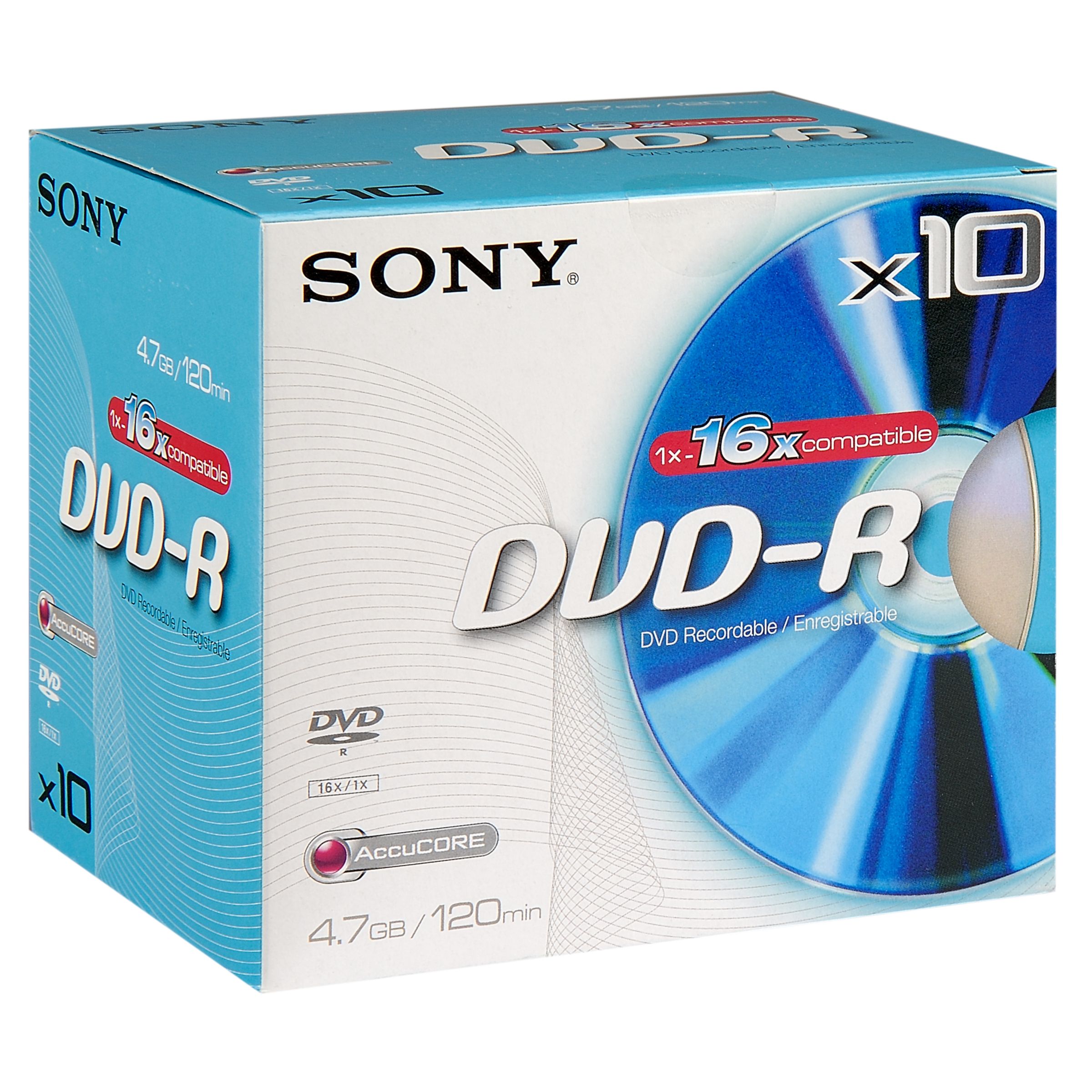 Sony DVD-R Discs, 10DMR47B, Pack of 10