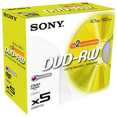 Sony DVD-RW Discs, 5DMW47A, Pack of 5