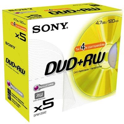 Sony DVD+RW Discs, 5DPW120A, Pack of 5