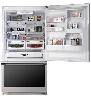Amana Reflection 026FNRBR Fridge Freezer, Right Hand Side Hinges, Black Glass Amana Reflection 026FNRBR Fridge Freezer, Right Hand Side Hinges, Black Glass