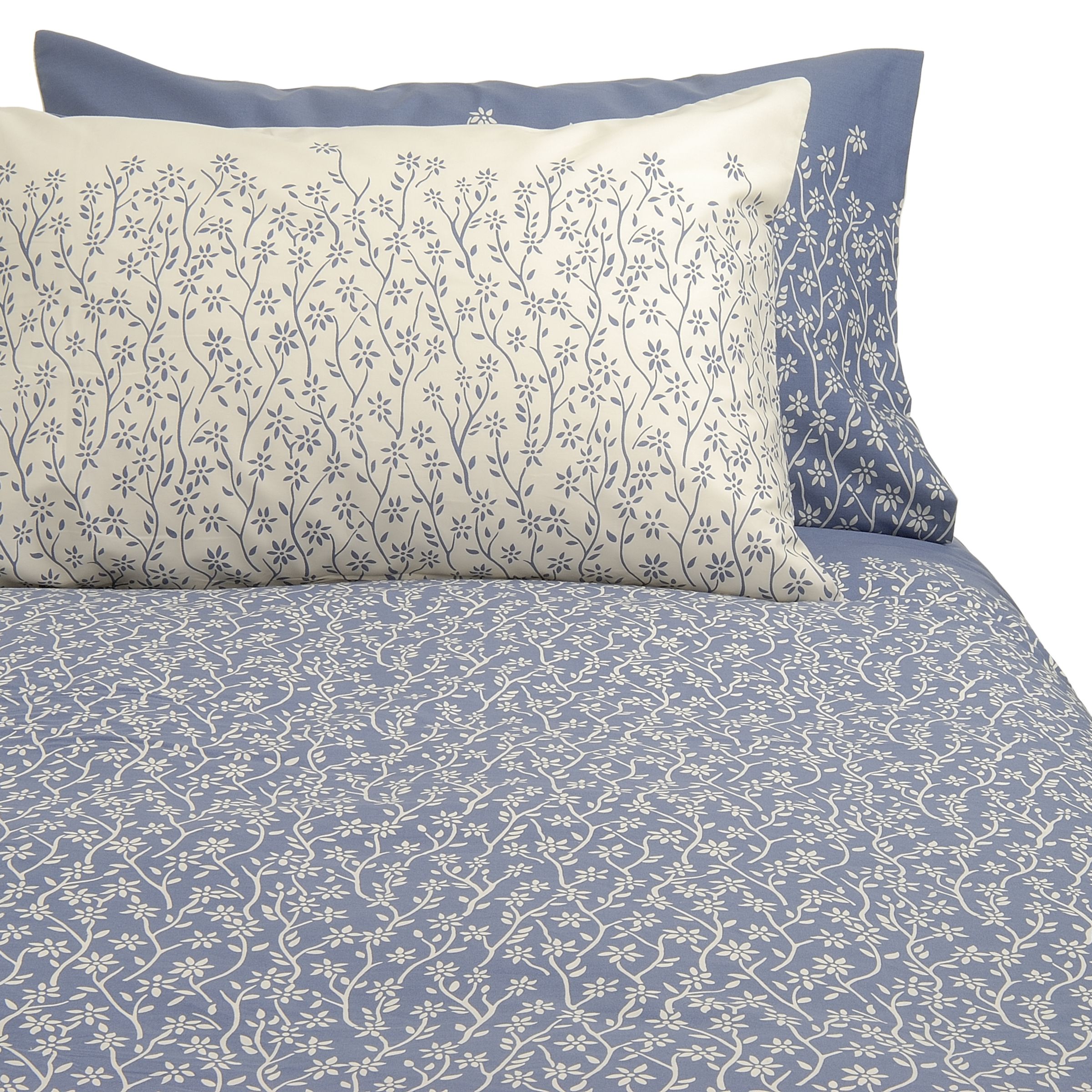 John Lewis Daisy Standard Pillowcases, Smoky Blue | Cream