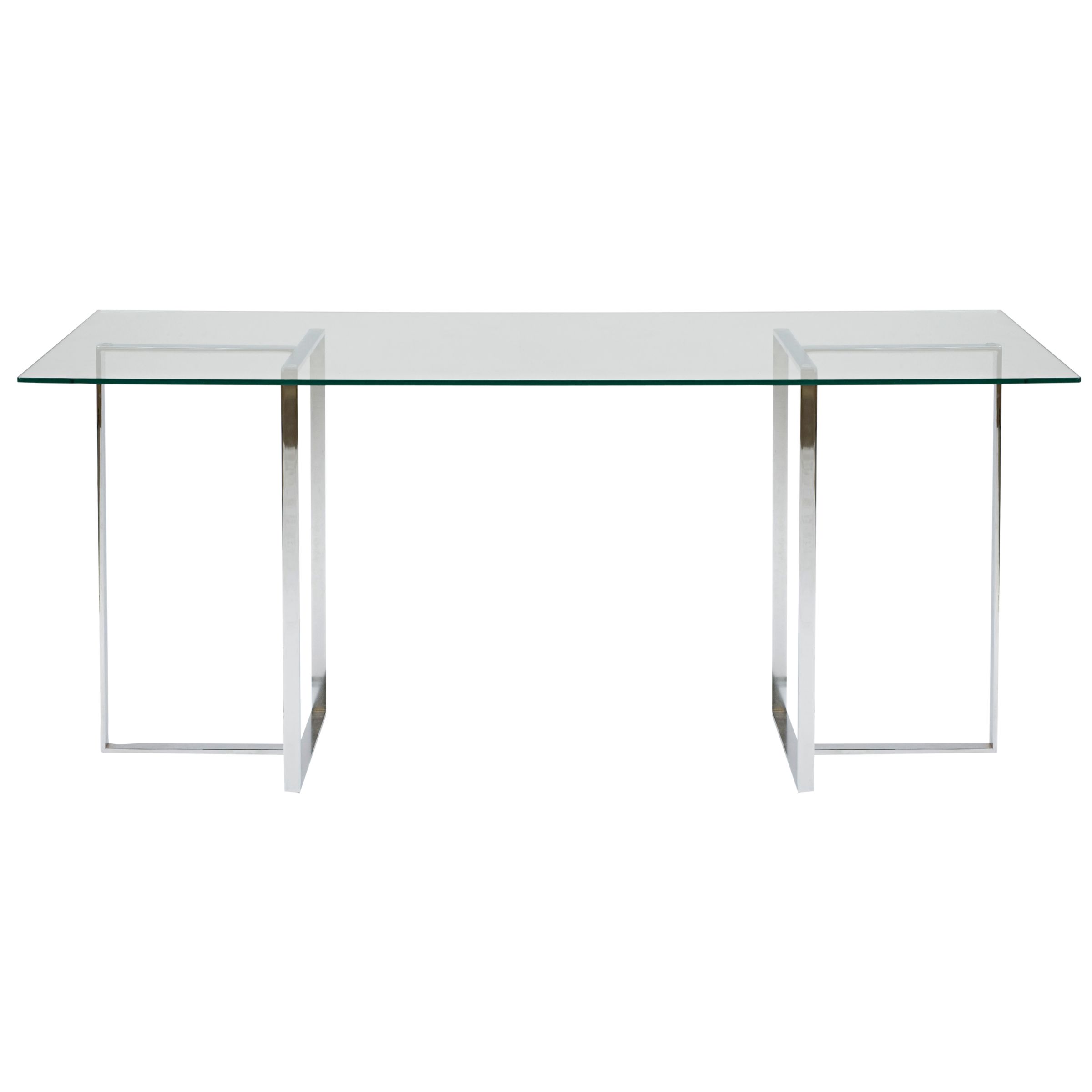 John Lewis Staten 180 Clear Glass Top Desk with Steel Trestles, width 46.50cm
