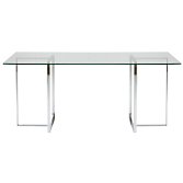 John Lewis Staten 180 Clear Glass Top Desk with Steel Trestles, width 46.50cm
