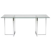 John Lewis Staten 140 Clear Glass Top Desk with Steel Trestles, width 39cm
