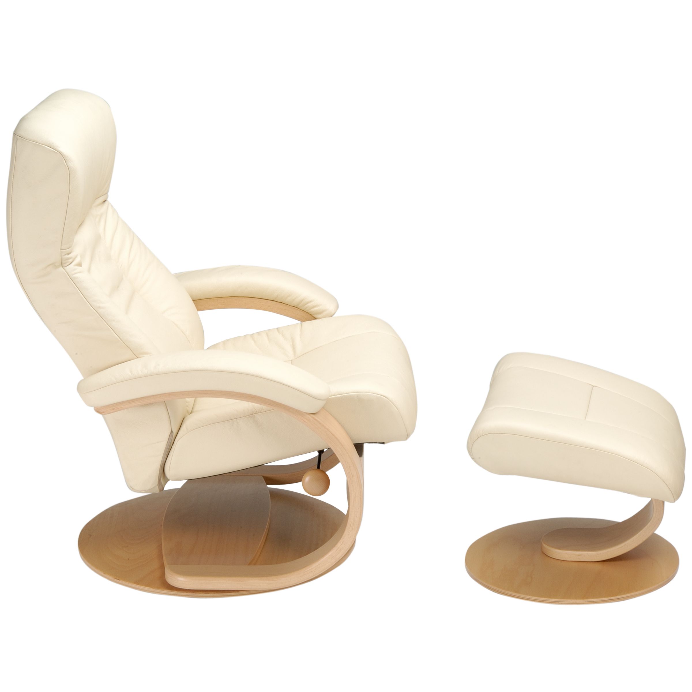 John Lewis Gemini Leather Recliner and Footstool, Vanilla at John Lewis