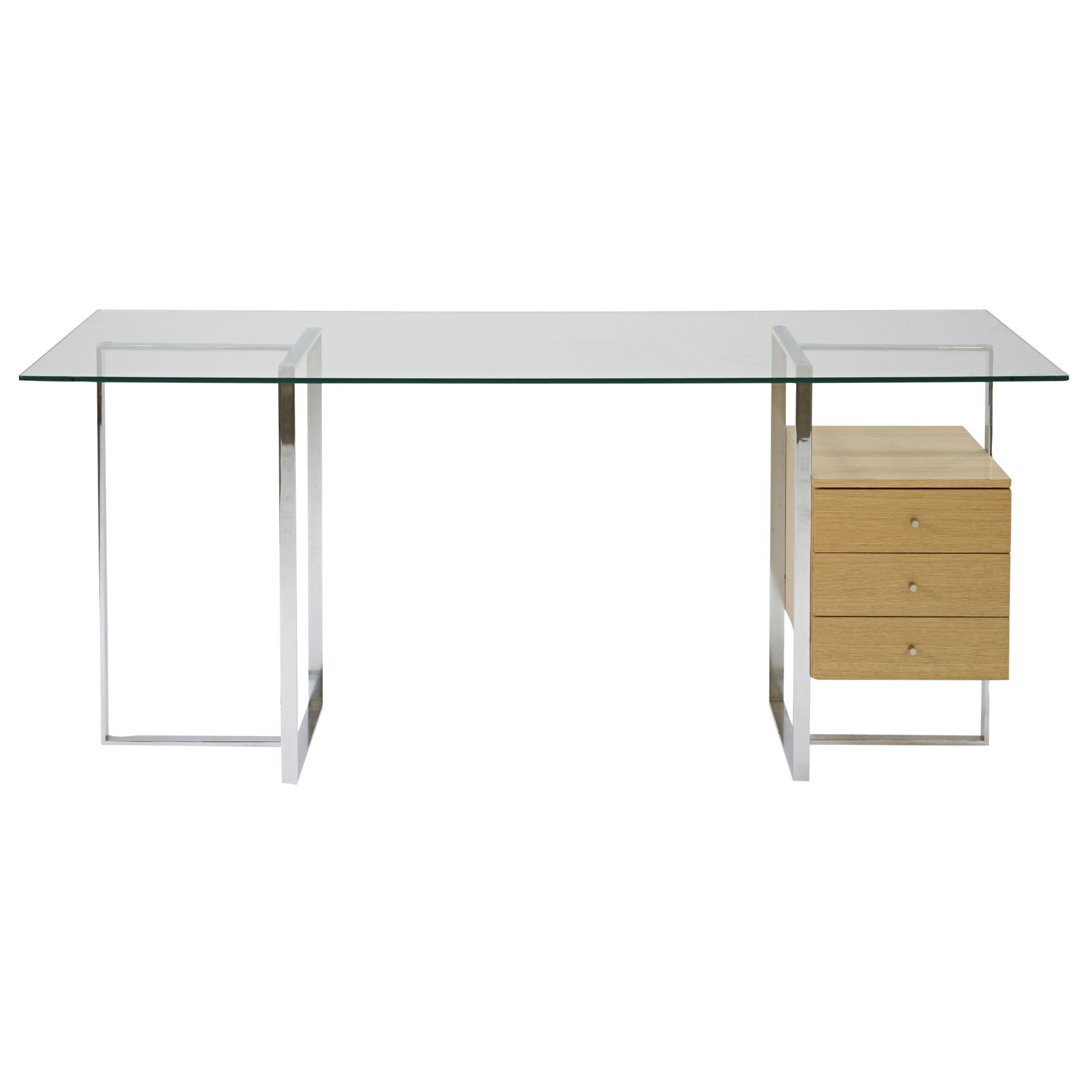John Lewis Staten Small Glass Desk with Steel Trestles and Drawer Pack