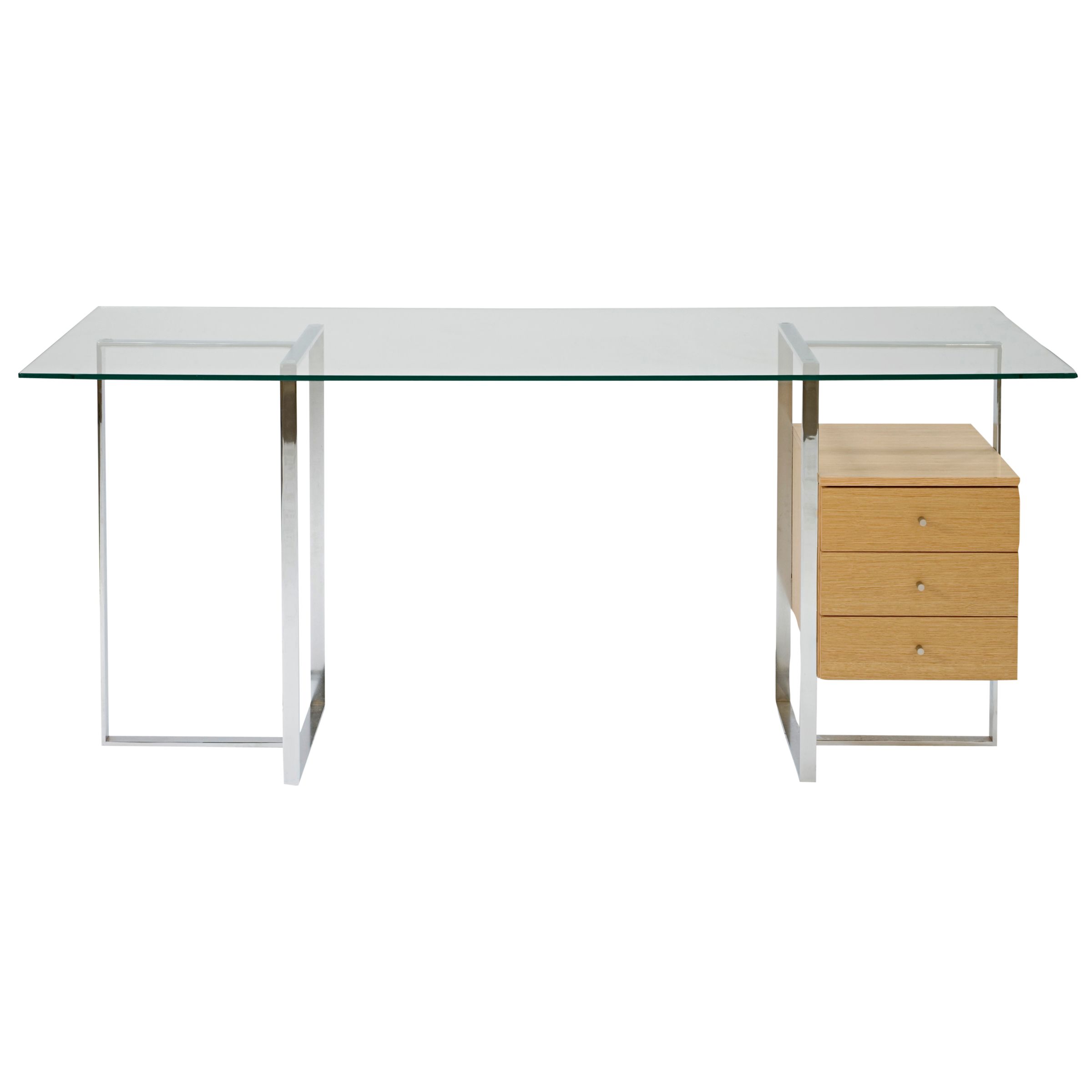 John Lewis Staten Large Glass Desk with Steel Trestles and Drawer Pack