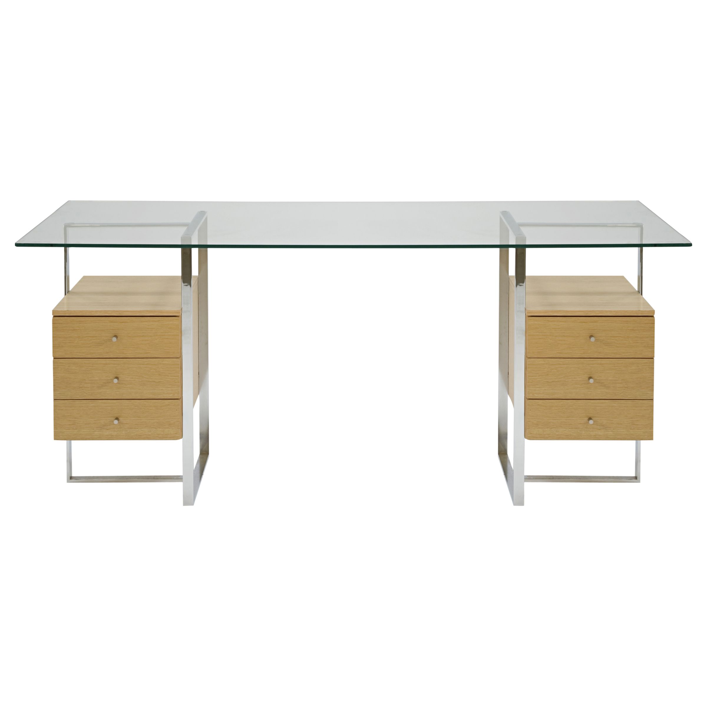 John Lewis Staten Small Glass Desk with Steel Trestles and 2 Drawer Packs