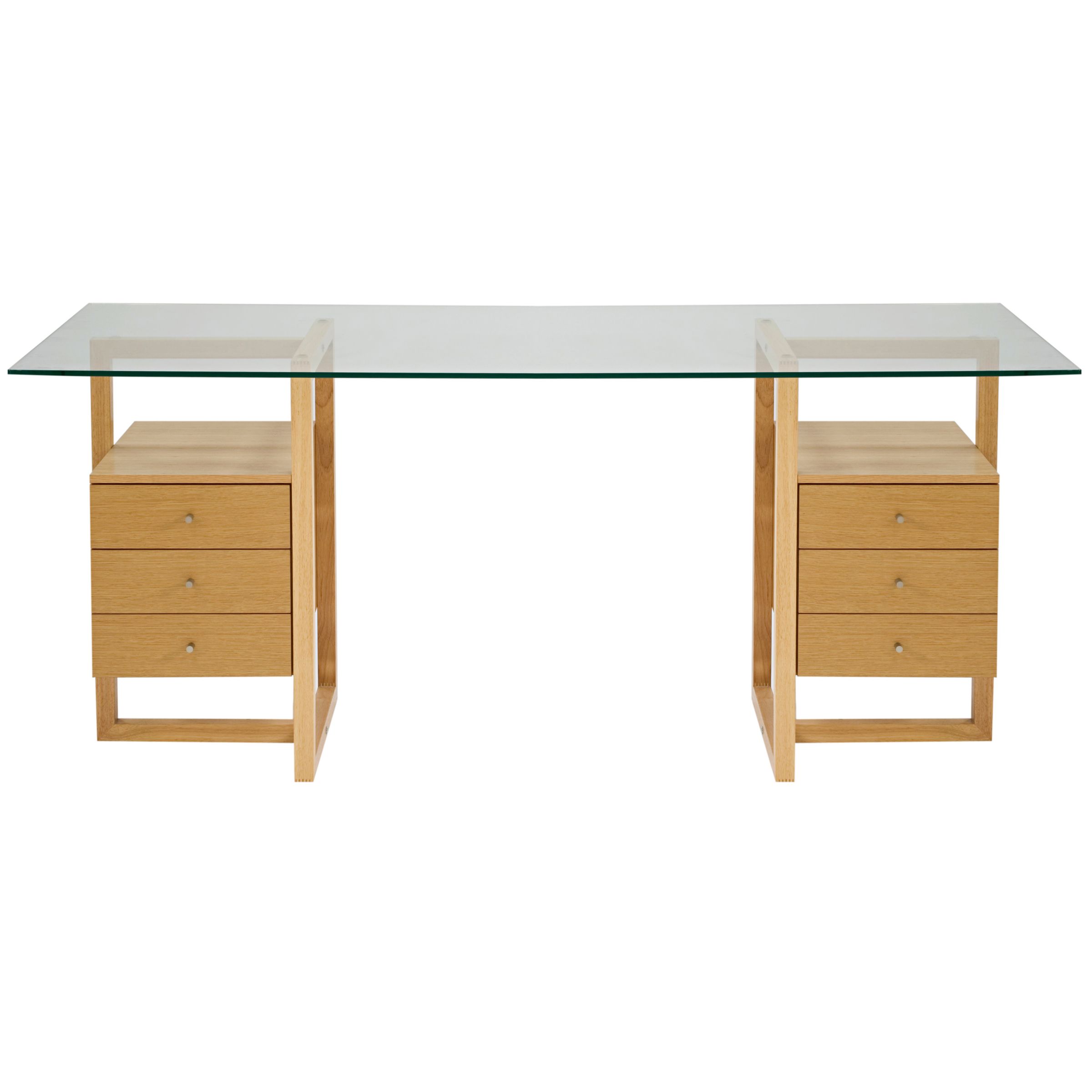 Staten Large Glass Desk with Oak Trestles and 2 Drawer Packs