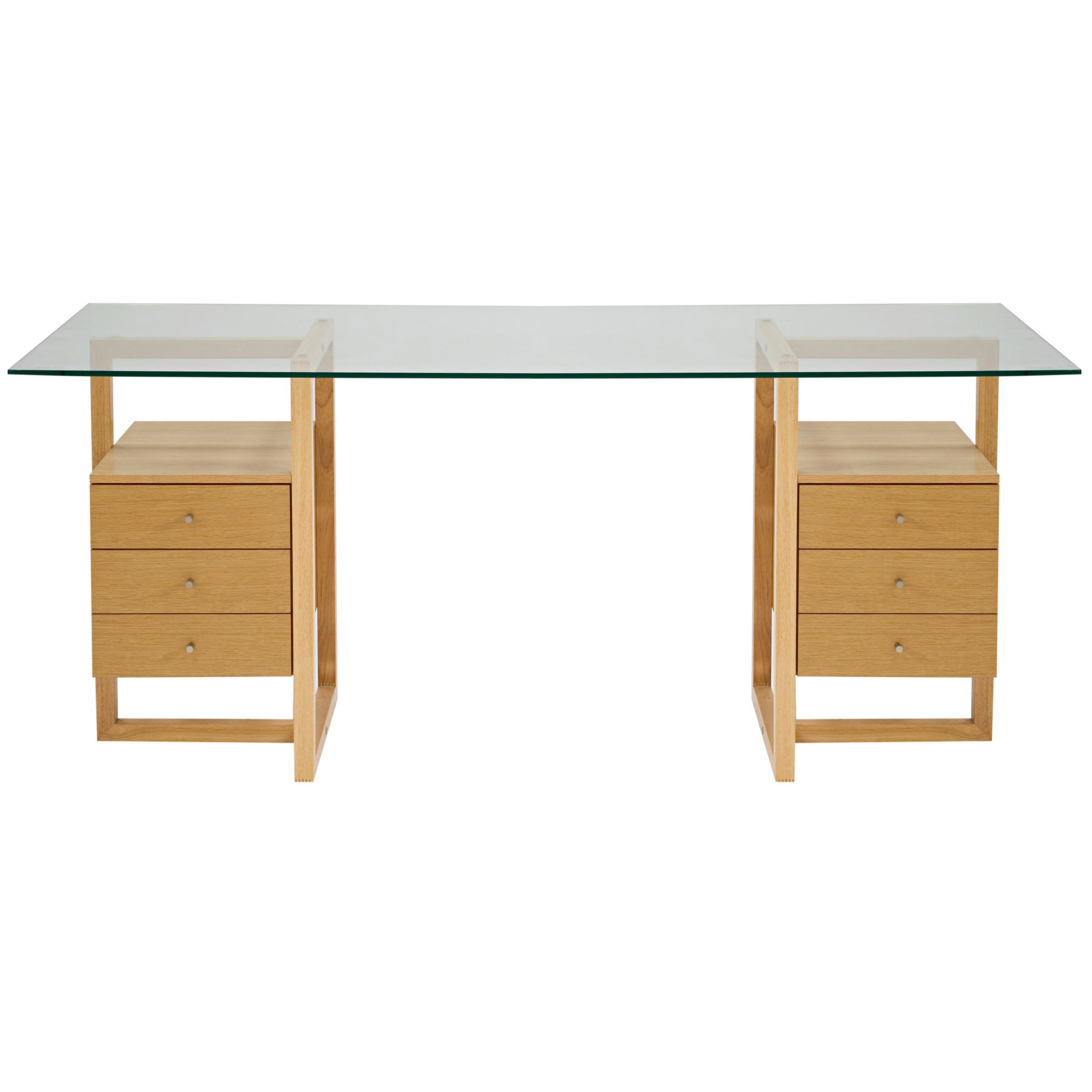 John Lewis Staten Large Glass Desk with Oak Trestles and 2 Drawer Packs