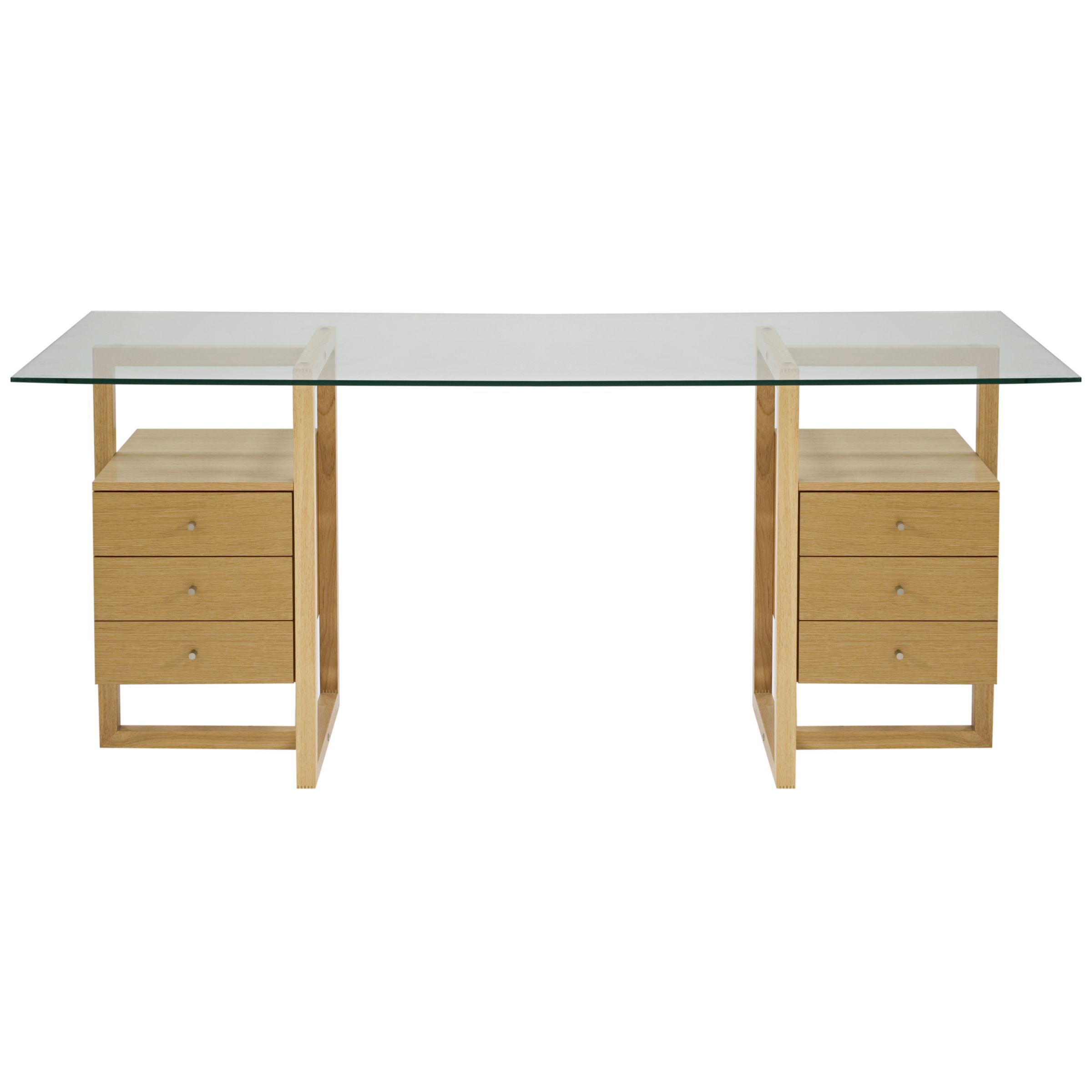 Staten Small Glass Desk with Oak Trestle and 2 Drawer Packs