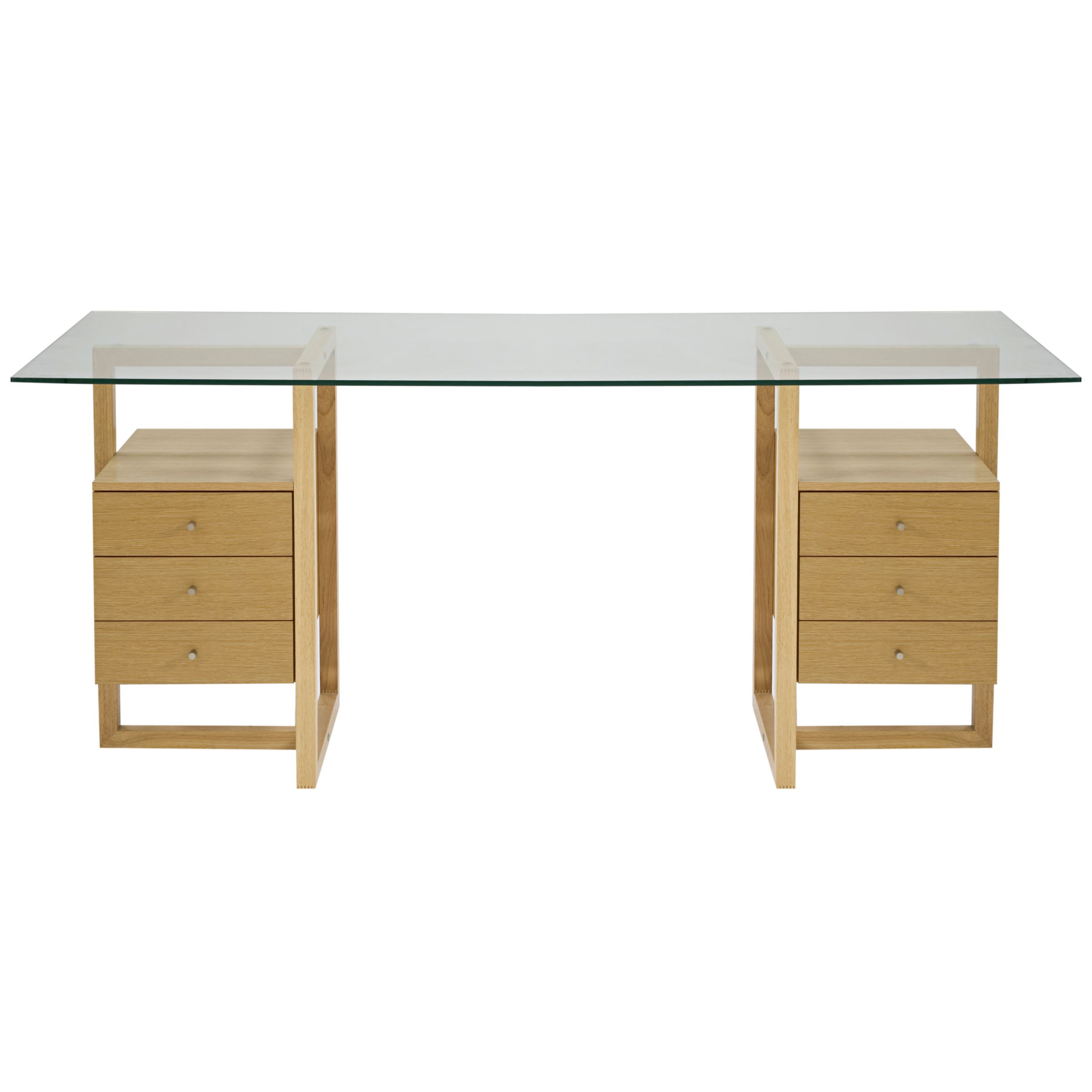 Staten Small Glass Desk with Oak Trestle and 2 Drawer Packs