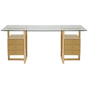 Staten Small Glass Desk with Oak Trestle and 2 Drawer Packs
