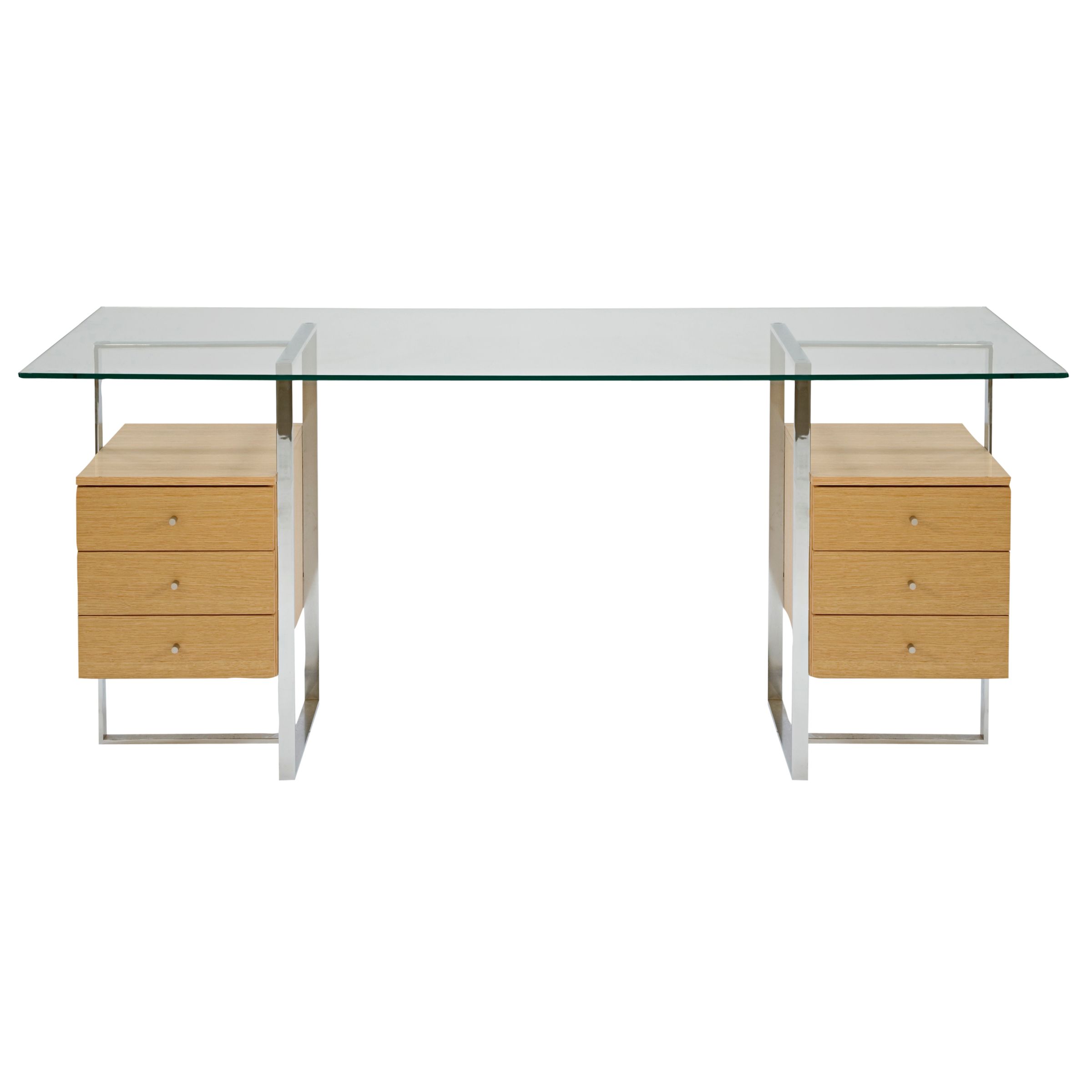 John Lewis Staten Large Glass Desk with Steel Trestles and 2 Drawer Packs