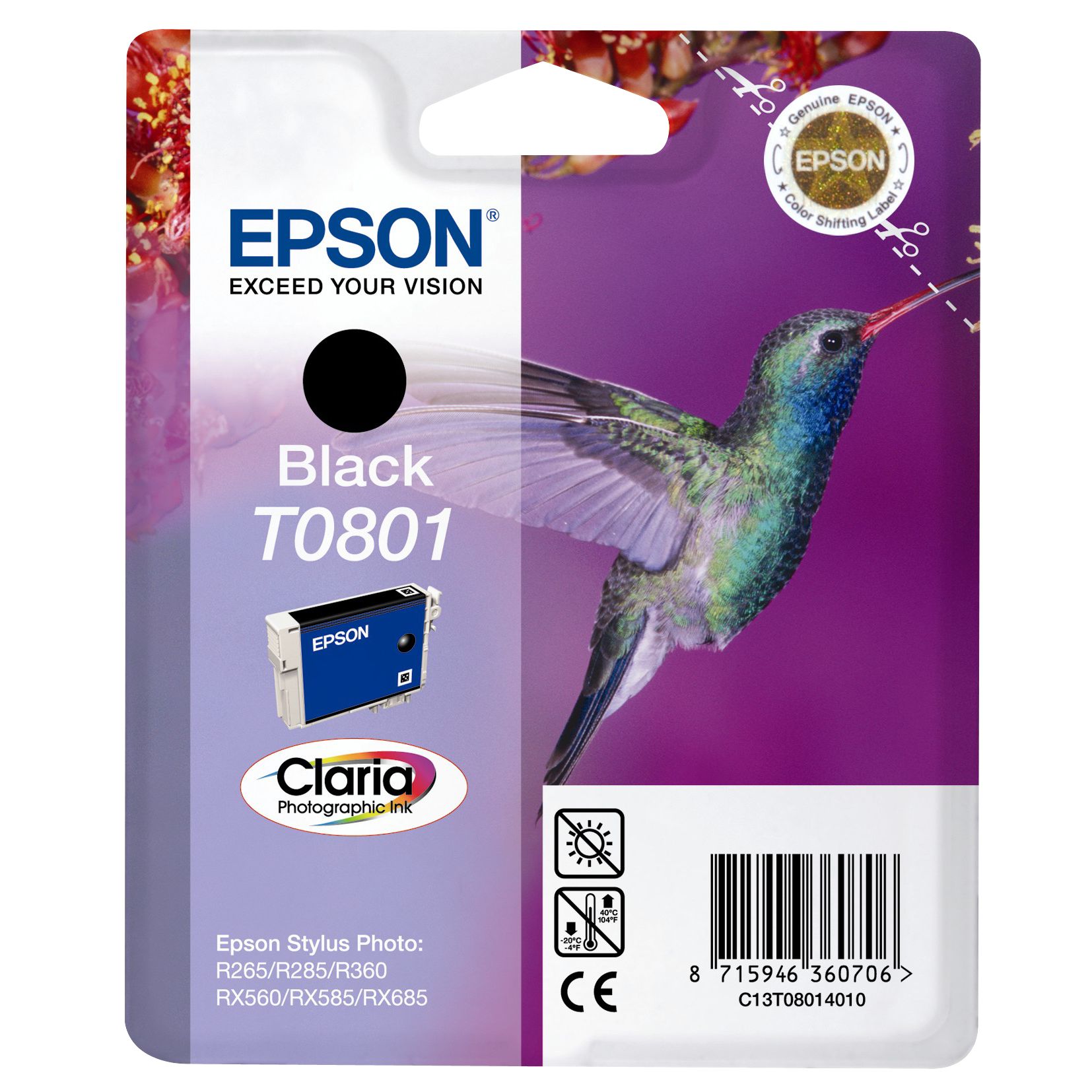 Epson Inkjet Cartridge, Black, T080140
