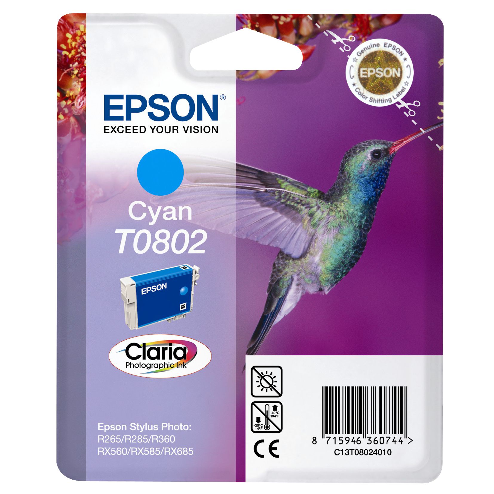 Epson Inkjet Cartridge, Cyan, T080240