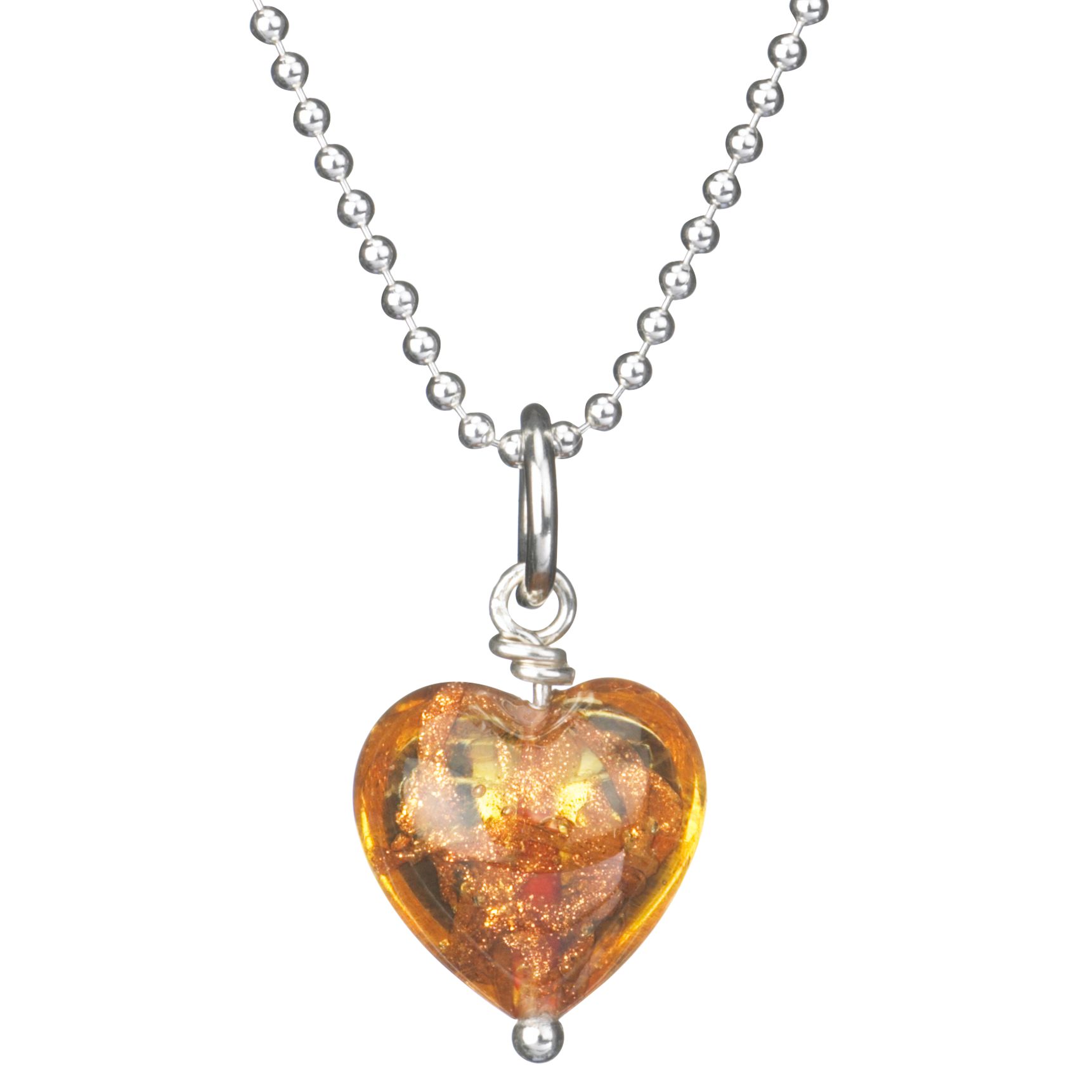 Martick Jewellery Gold Sparkle Murano Heart Pendant, Amber, MJ85SP