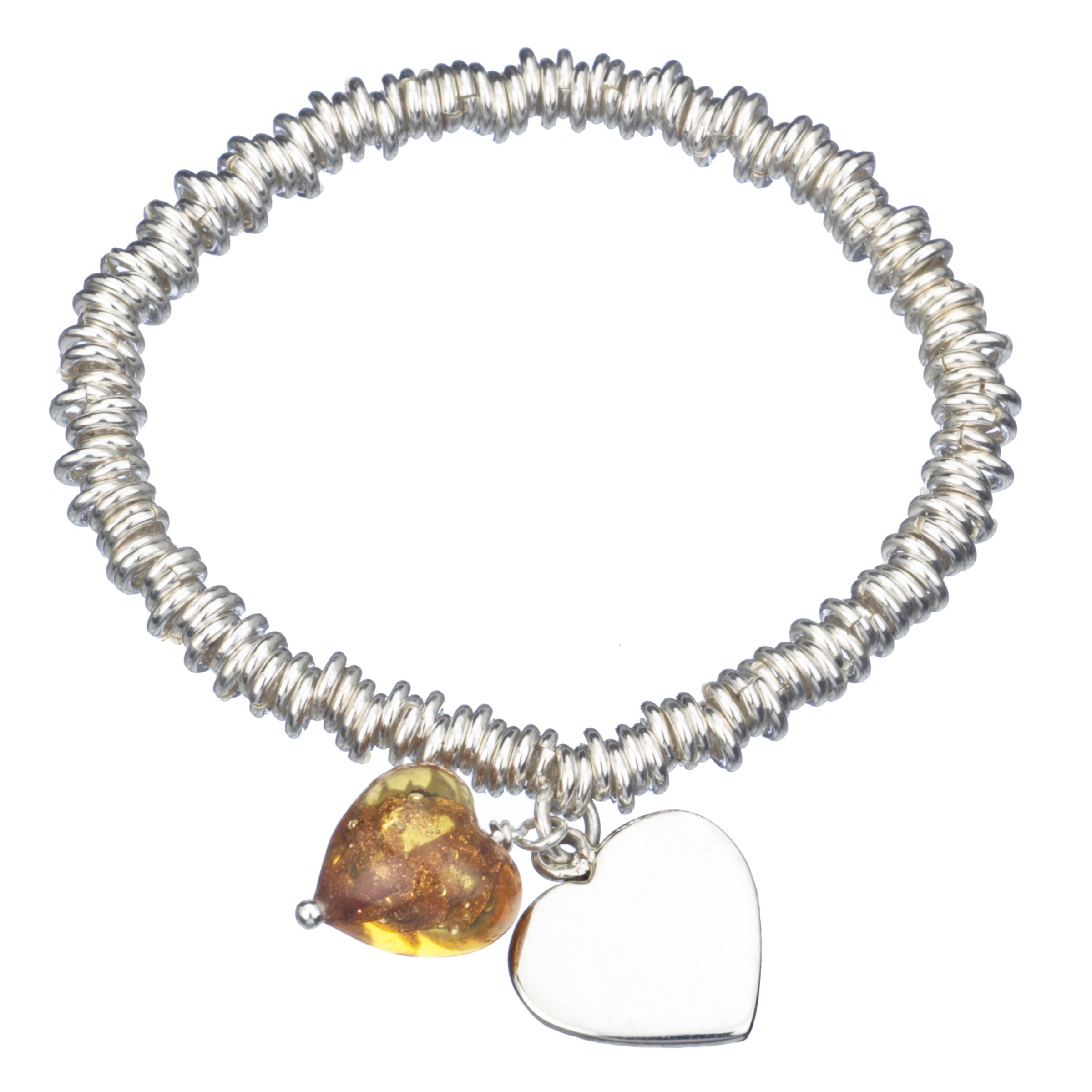 Gold Sparkle Murano Heart Bracelet, Amber, MJ47/85