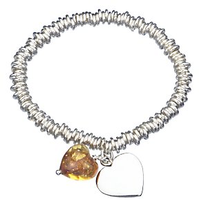 Gold Sparkle Murano Heart Bracelet, Amber, MJ47/85