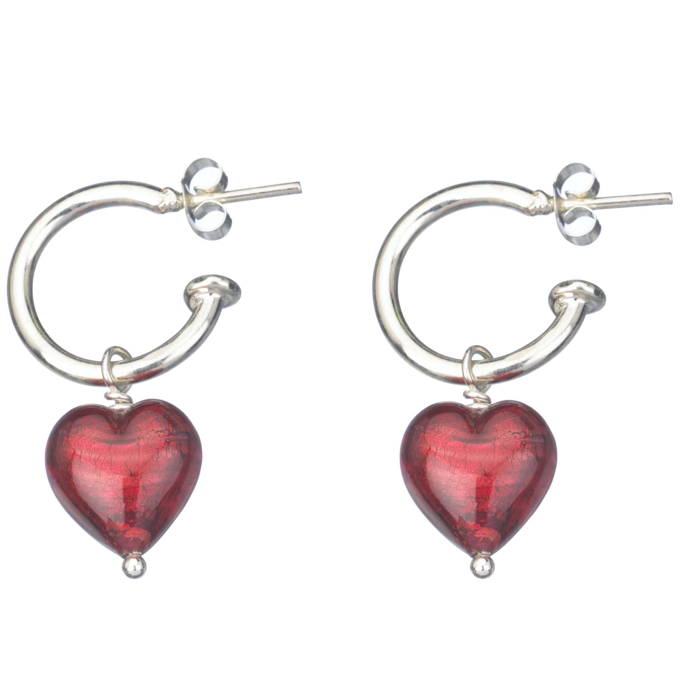 Martick Jewellery Murano Hearts Hoop Earrings, Cranberry, MJ3H