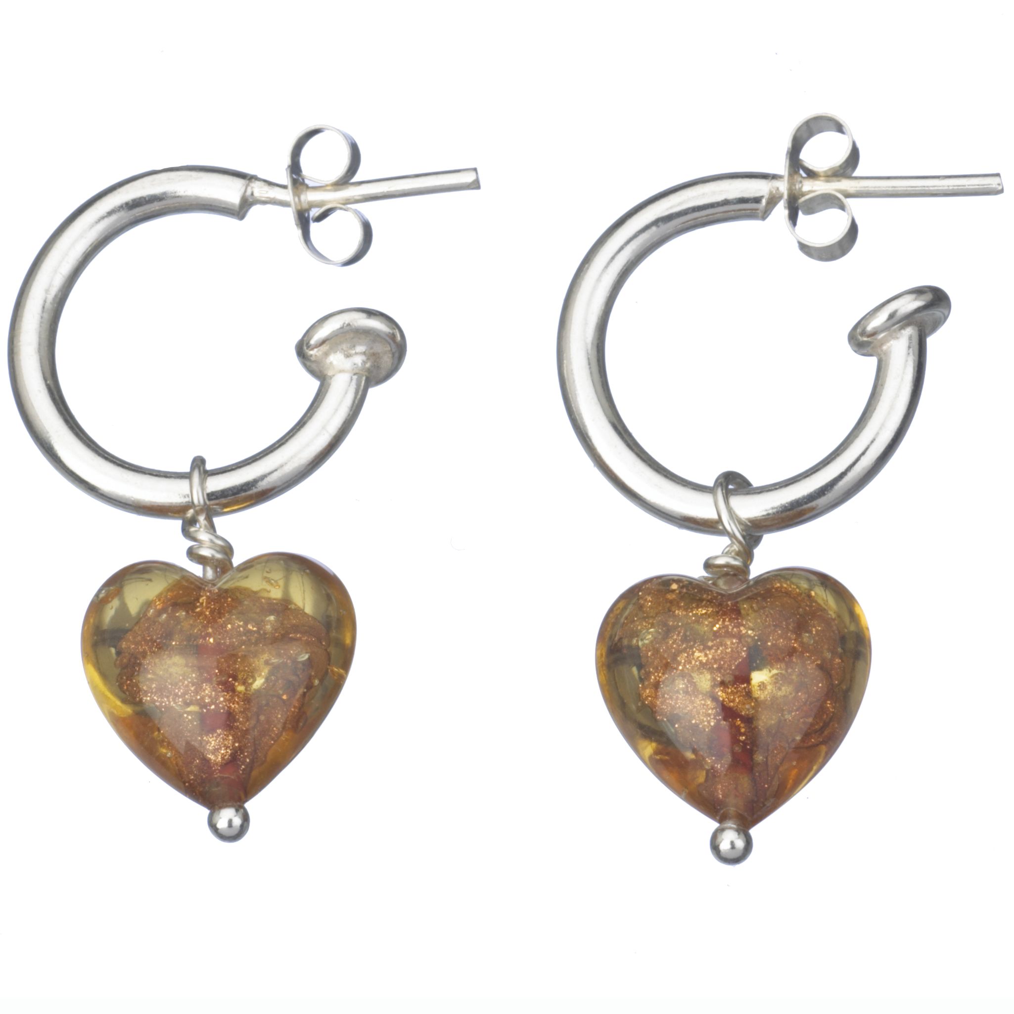 Martick Jewellery Gold Sparkle Murano Heart Hoop Earrings, Amber, MJ85H