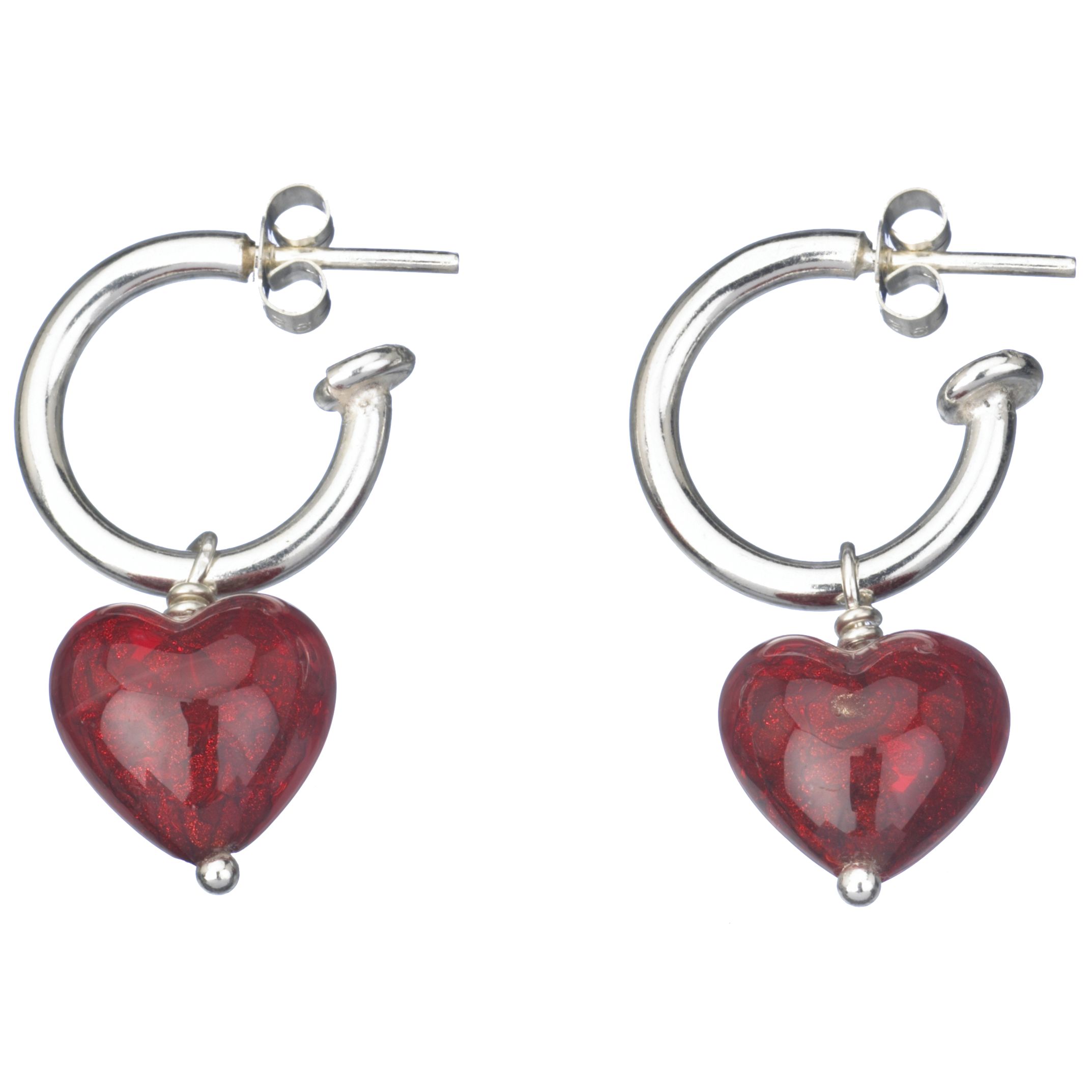 Martick Jewellery Gold Sparkle Murano Heart Hoop Earrings, Red, MJ86H