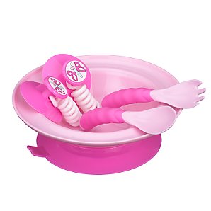 Stay-Put Bowl and Cutlery Set- Pink