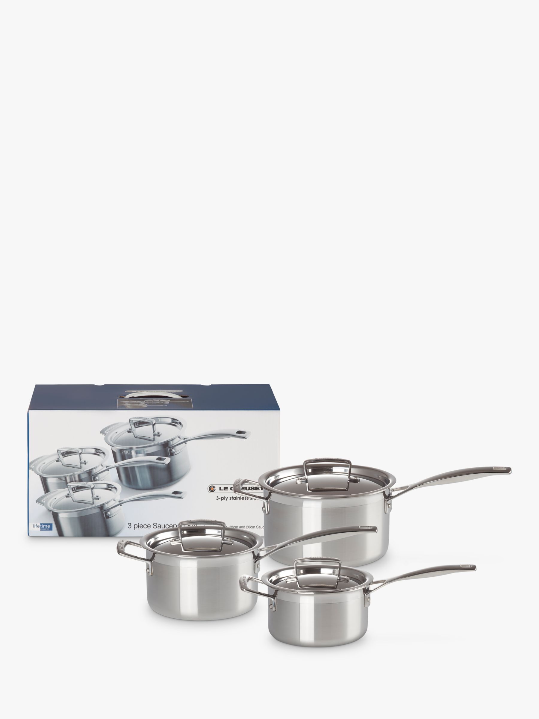 Le Creuset 3-Ply Stainless Steel Saucepan Set at John Lewis