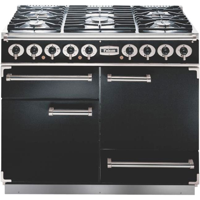 Falcon 1092 Deluxe Dual Fuel Range Cooker, Black / Gloss Chrome at John Lewis