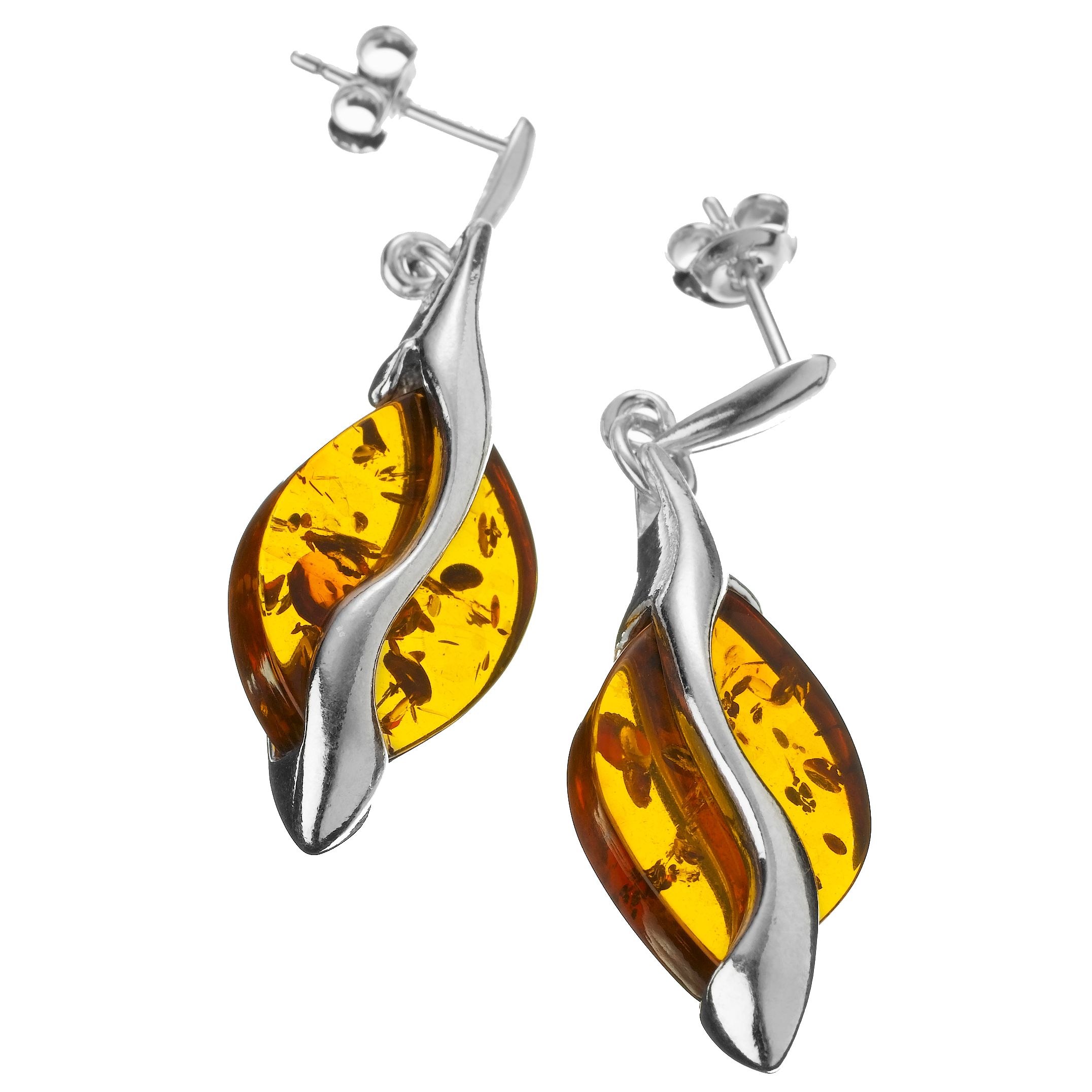 Amber and Silver Drop Earrings
