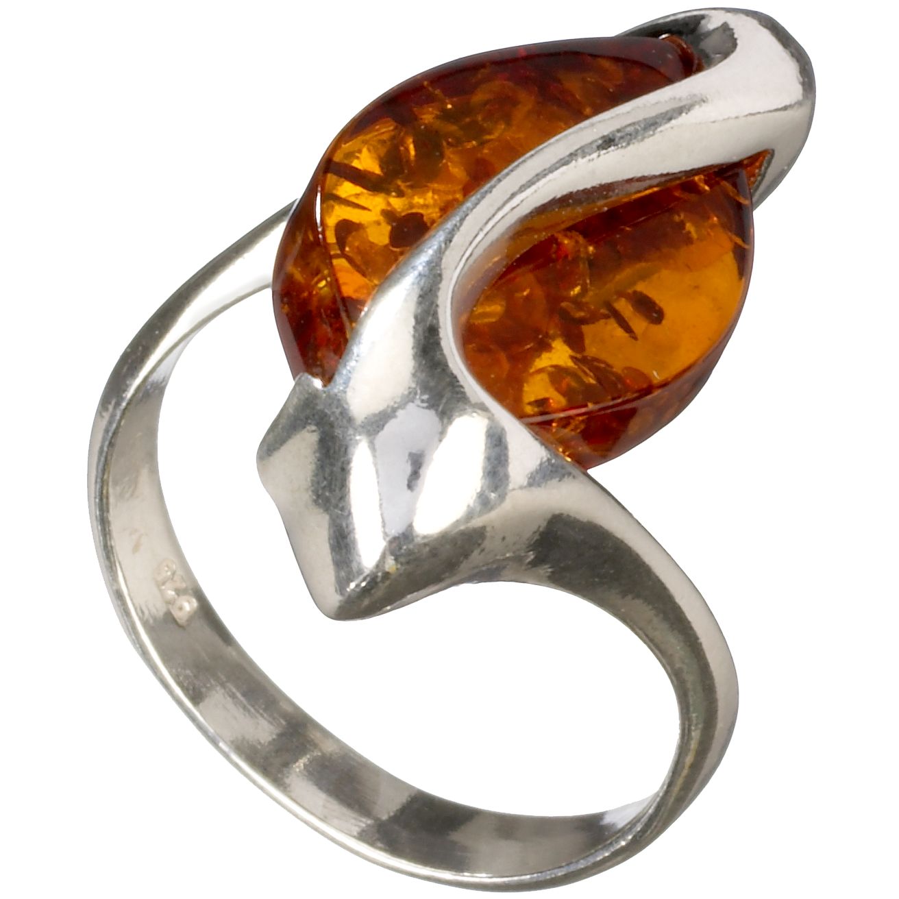 Goldmajor Amber and Silver Ring, Size N (Medium)