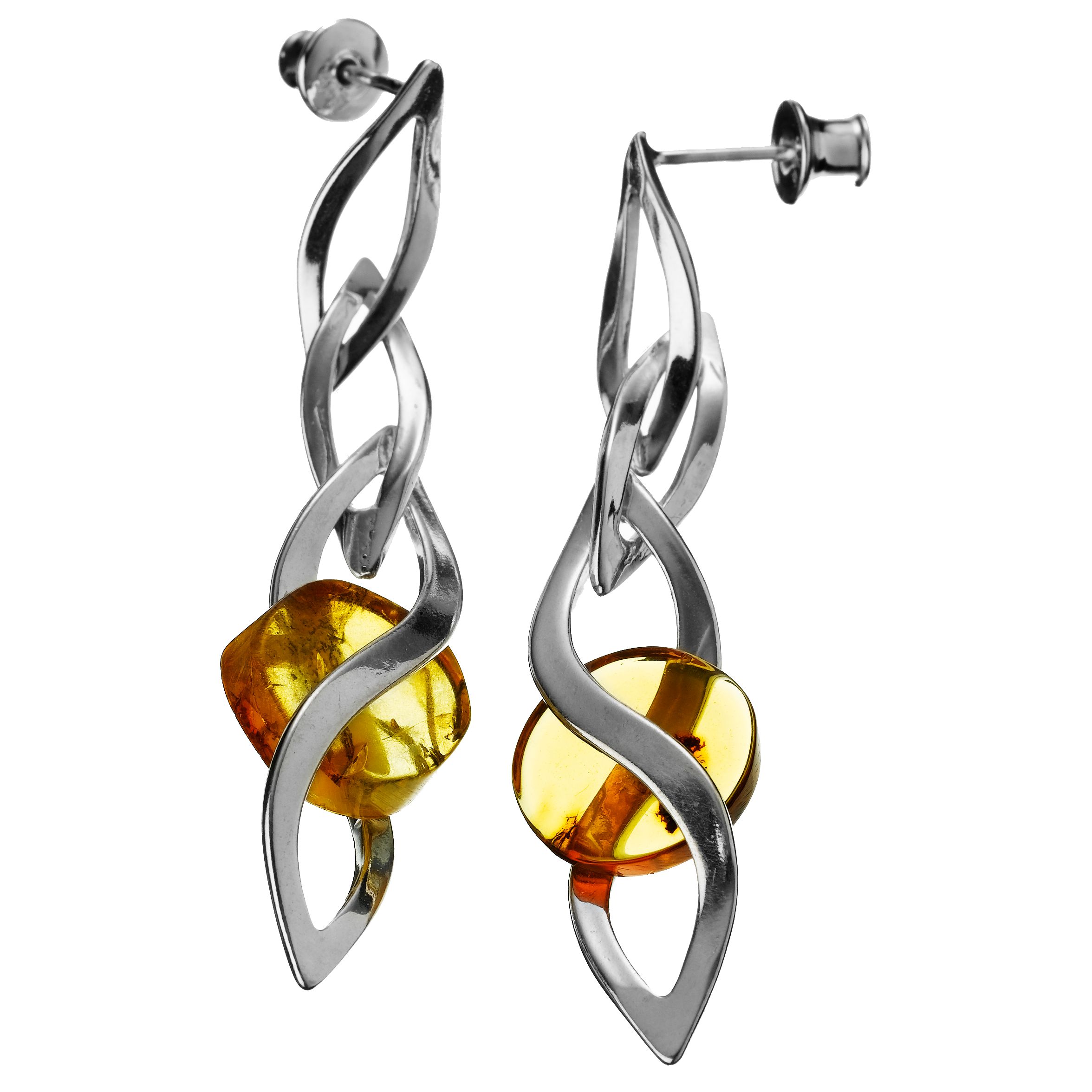 Contemporary Amber Disc and Silver Drop Earrings